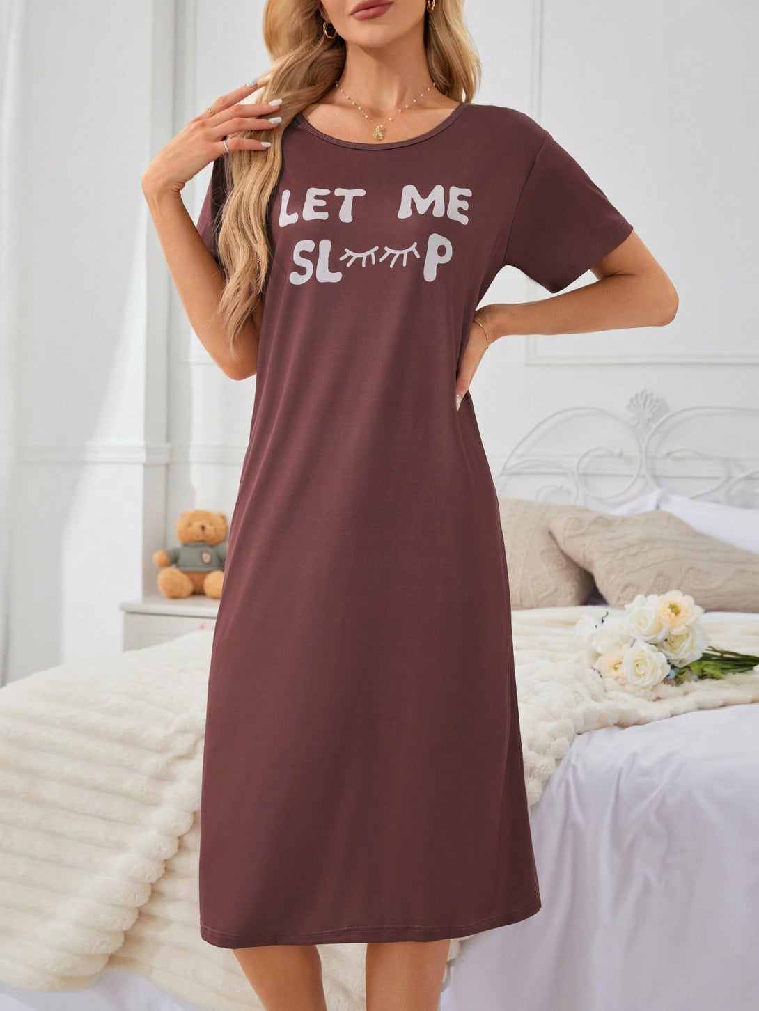 Ropa Interior y Ropa de Dormir, Pijama & Ropa de Descanso de Mujer, Ropa de Dormir para Mujeres, Mujeres camisones y vestido de dormir, Marrón Chocolate