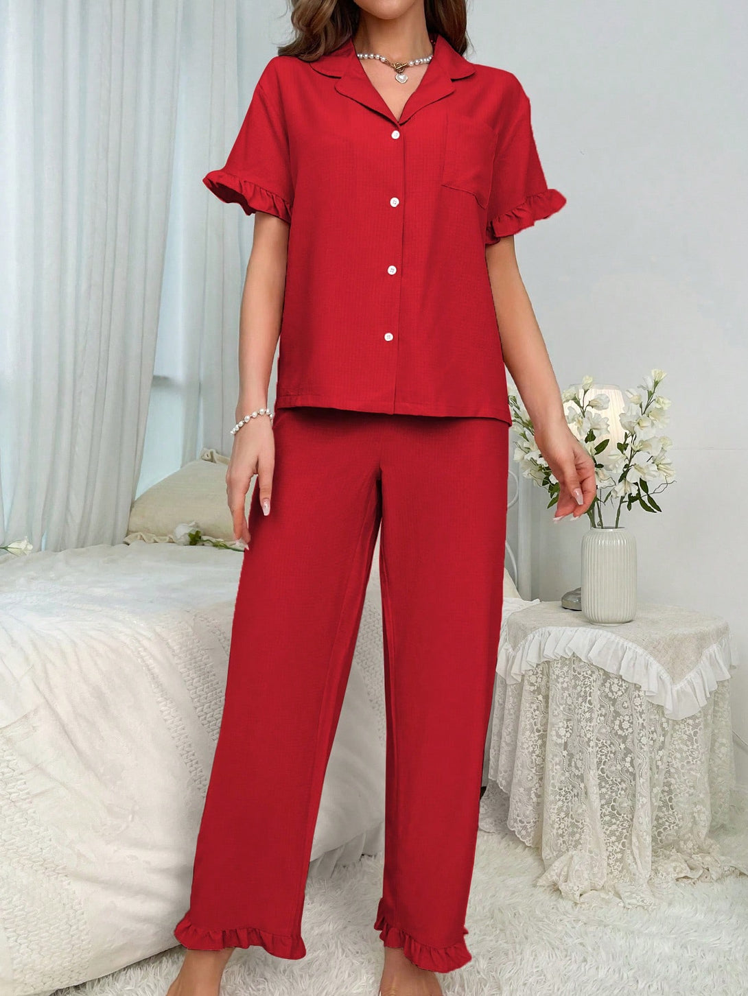 Ropa Interior y Ropa de Dormir, Pijama & Ropa de Descanso de Mujer, Ropa de Dormir para Mujeres, Sets de Pijamas de Mujer, 32524093, Rojo