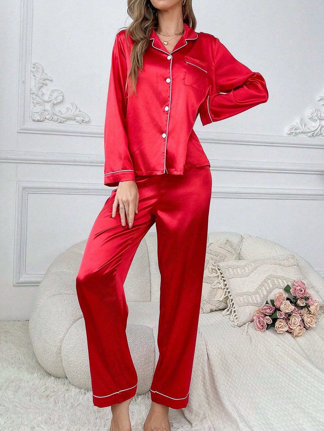 Ropa Interior y Ropa de Dormir, Pijama & Ropa de Descanso de Mujer, Ropa de Dormir para Mujeres, Sets de Pijamas de Mujer, 33277925, Rojo