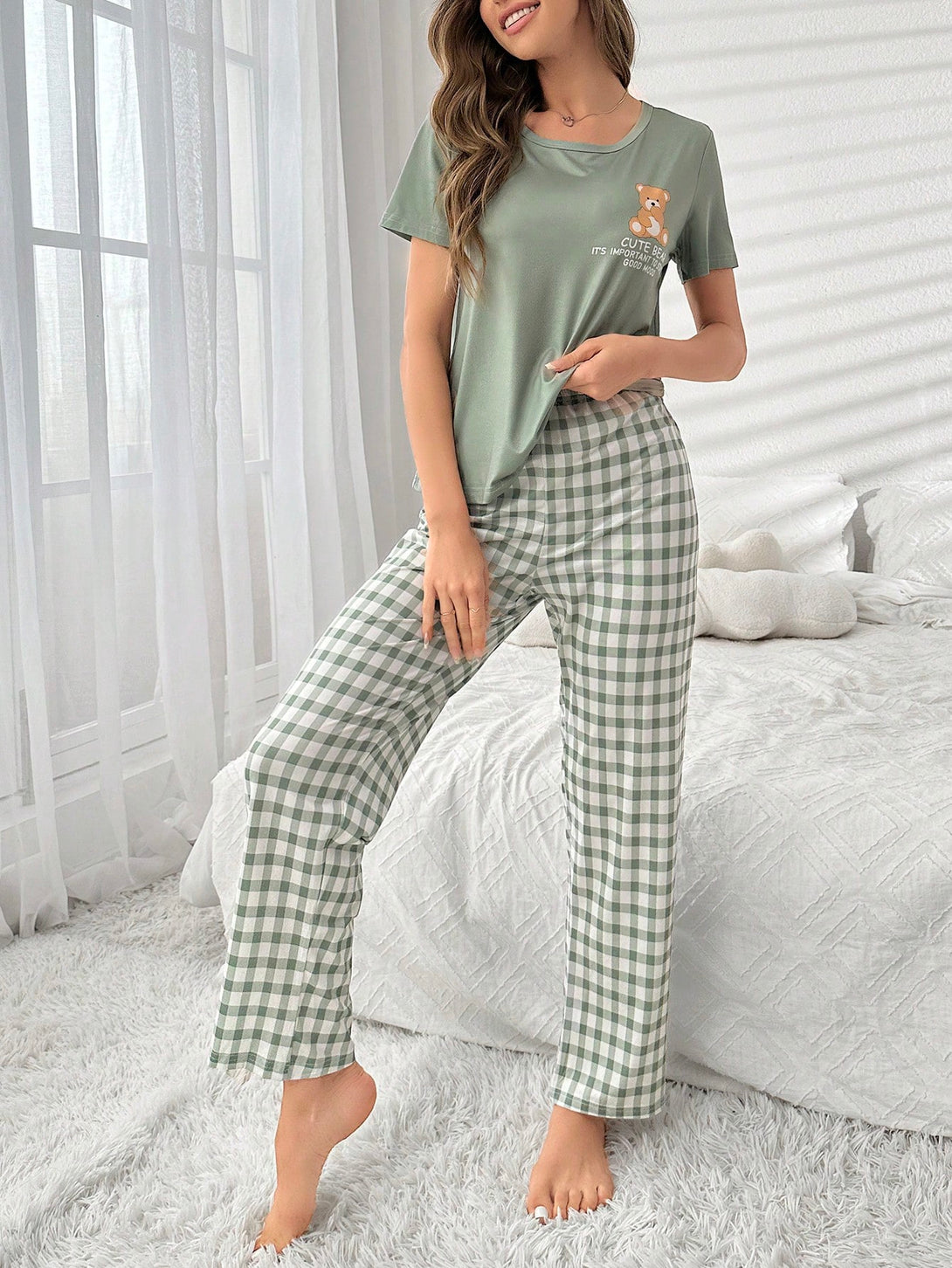 Ropa Interior y Ropa de Dormir, Pijama & Ropa de Descanso de Mujer, Ropa de Dormir para Mujeres, Sets de Pijamas de Mujer, 33673806, verde menta