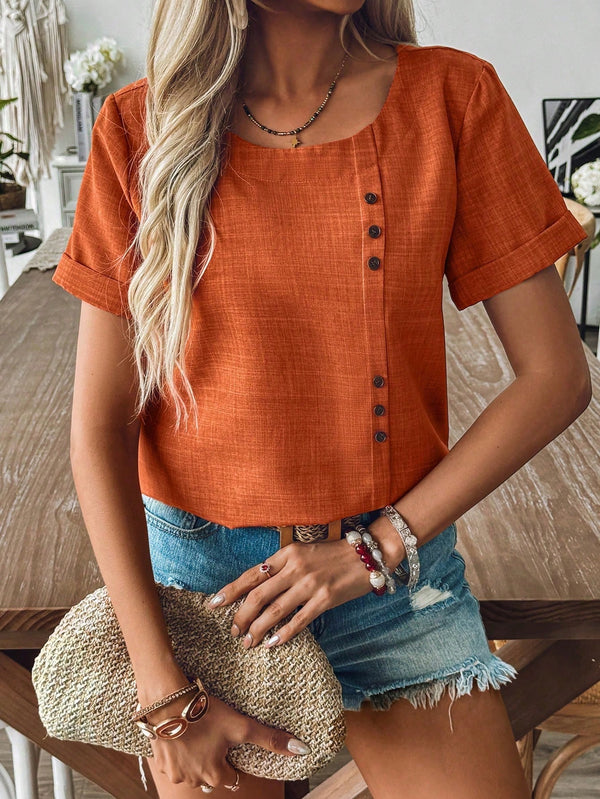 Ropa de Mujer, Ropa de Mujer, Tops & Blusas & Camisetas de Mujer, Blusas de Mujer, Colección de trajes de mujer, Naranja