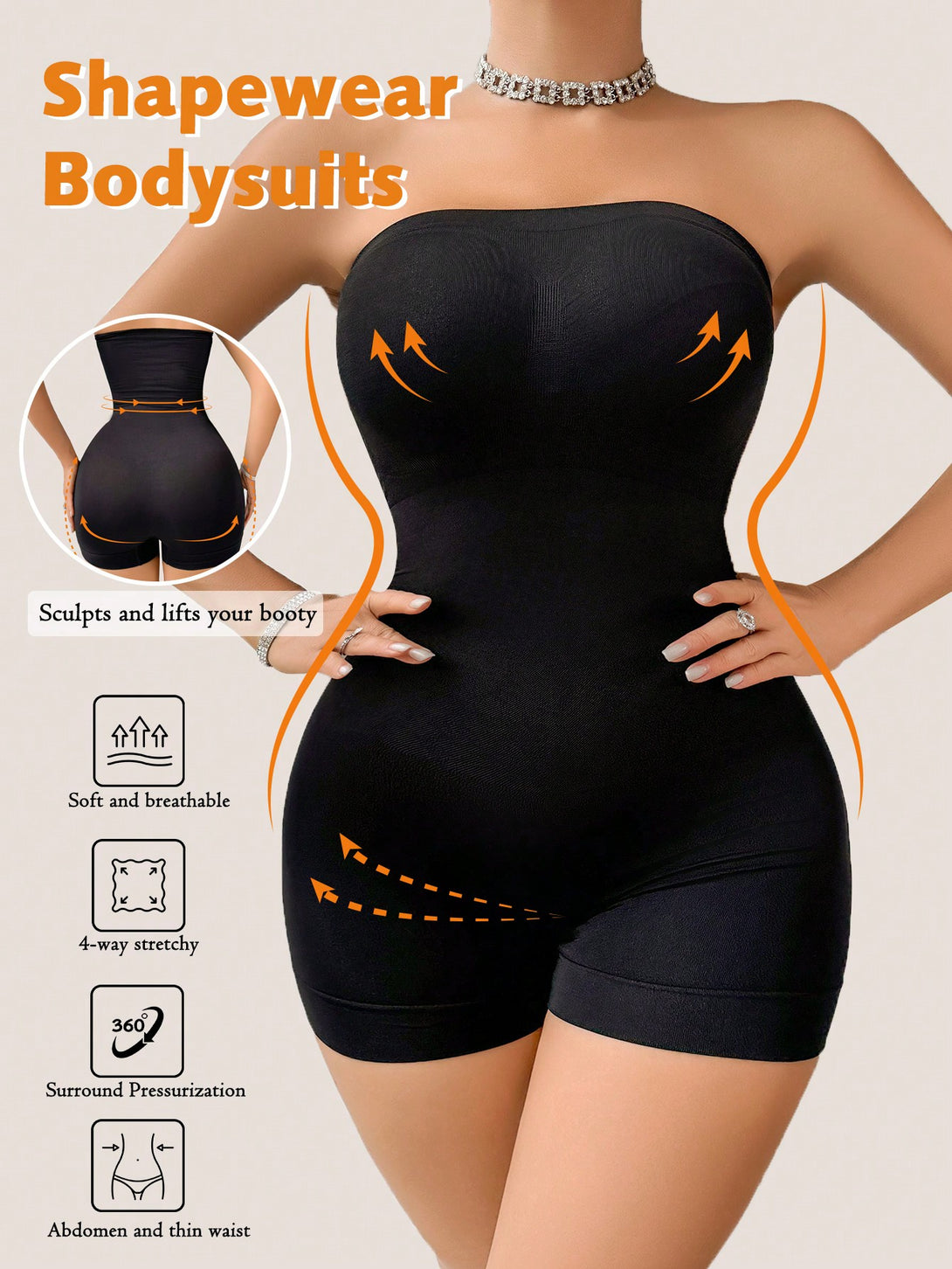 Ropa Interior y Ropa de Dormir, Shapewear para Mujer, Bodys Shapewear para Mujer, Negro