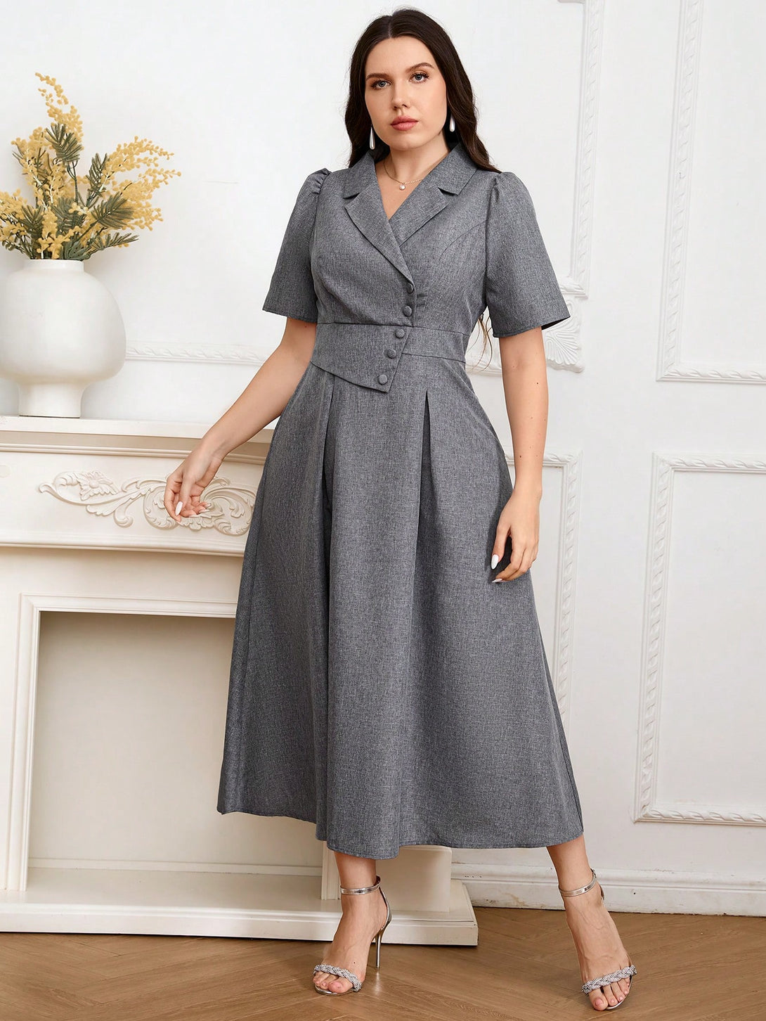 Ropa de Mujer, Ropa de Mujer Plus, Vestidos Tallas Grandes, Colección de trajes de mujer, Gris Claro