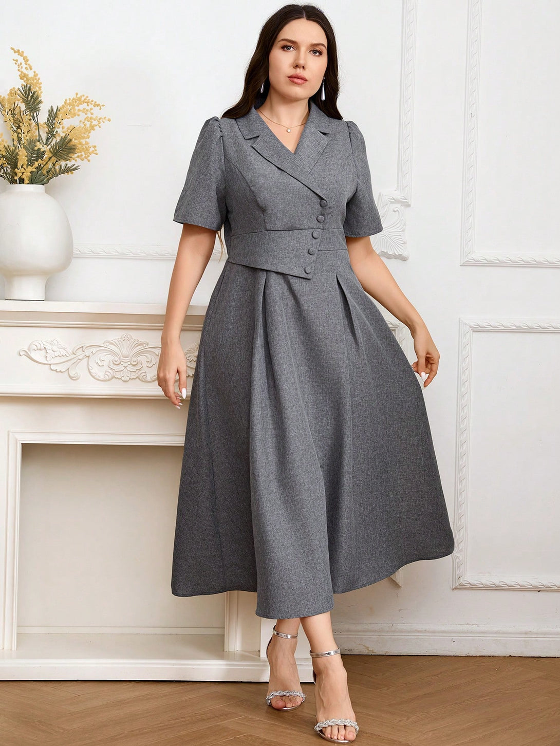 Ropa de Mujer, Ropa de Mujer Plus, Vestidos Tallas Grandes, Colección de trajes de mujer, Gris Claro