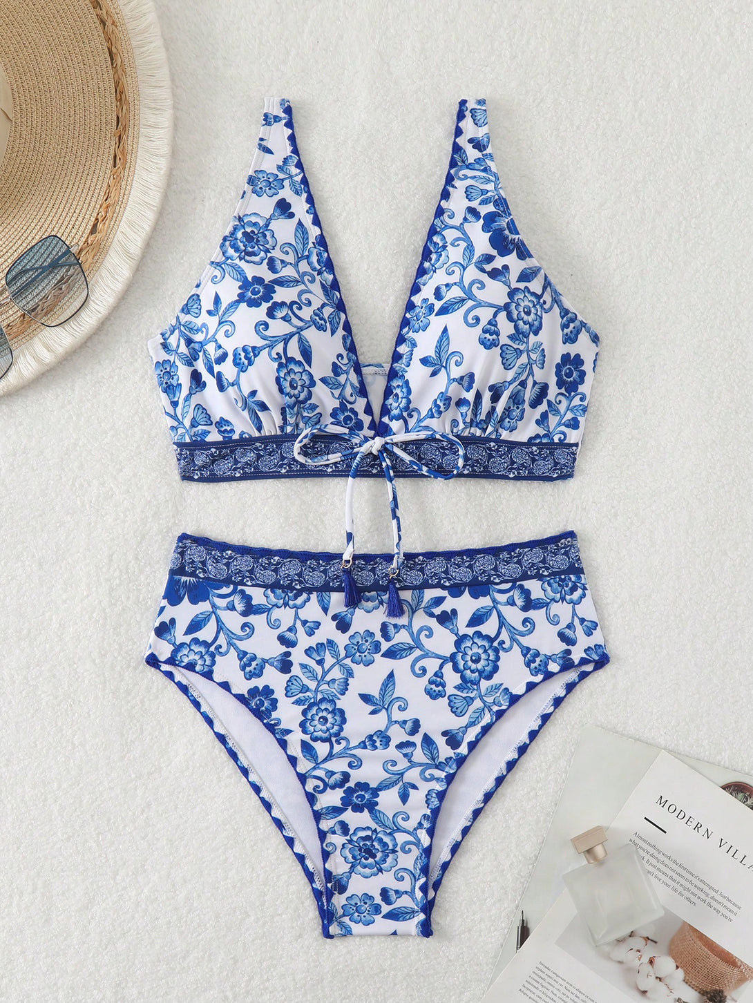 Ropa de Mujer, Ropa de Mujer, Ropa de Playa para Mujer, Sets de Bikini para Mujer, Azul y blanco