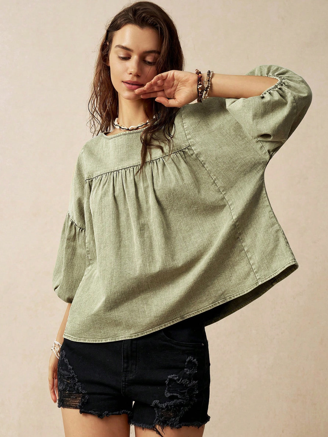 Ropa de Mujer, Ropa de Mujer, Tops & Blusas & Camisetas de Mujer, Blusas de Mujer, Colección de trajes de mujer, Verde militar