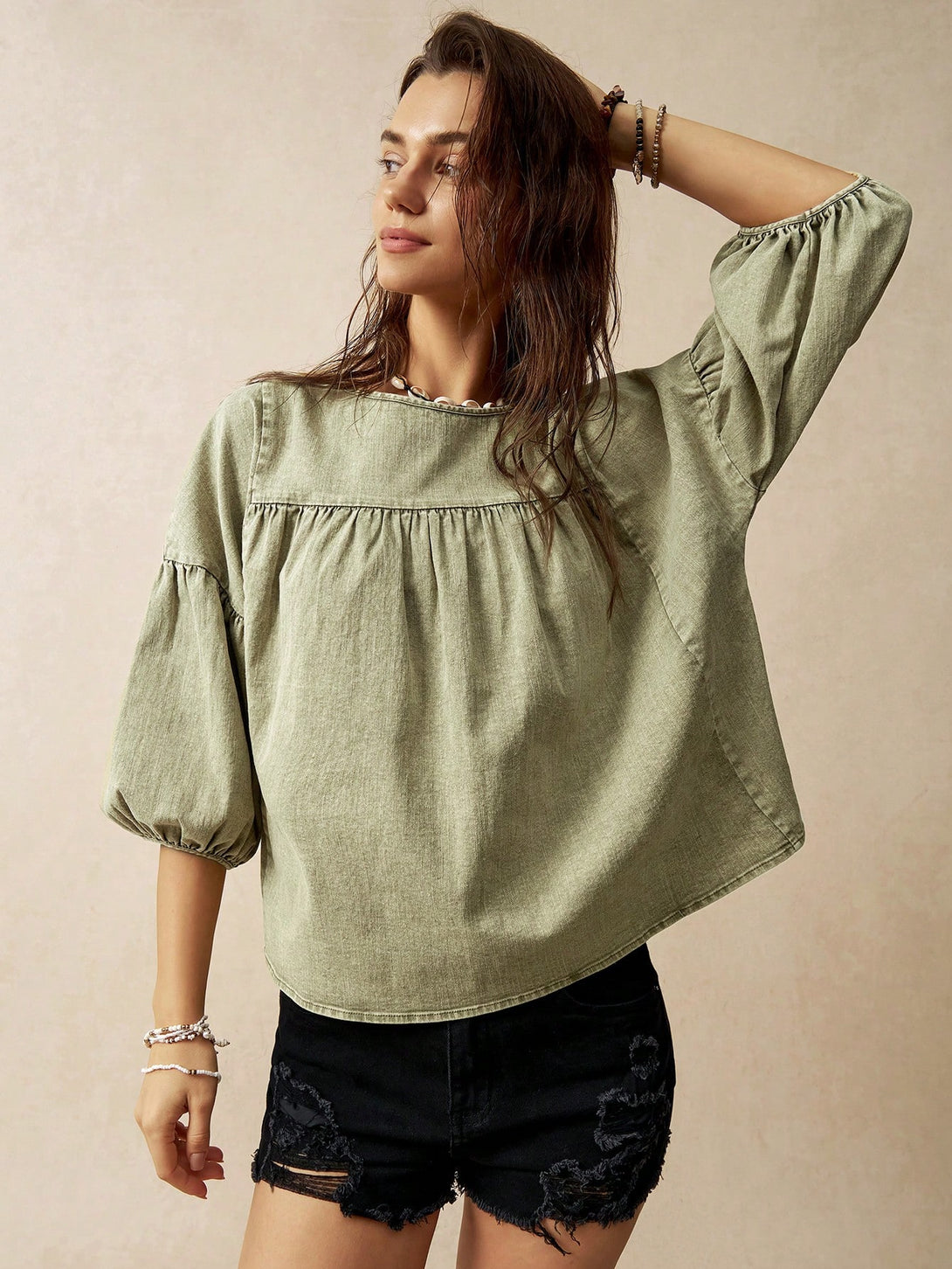 Ropa de Mujer, Ropa de Mujer, Tops & Blusas & Camisetas de Mujer, Blusas de Mujer, Colección de trajes de mujer, Verde militar