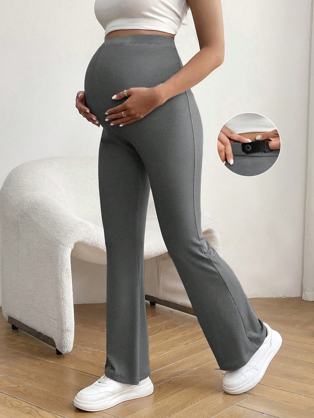 Ropa de Mujer, Ropa Premamá, Bottoms Premamá, Pantalones de maternidad, Gris Oscuro