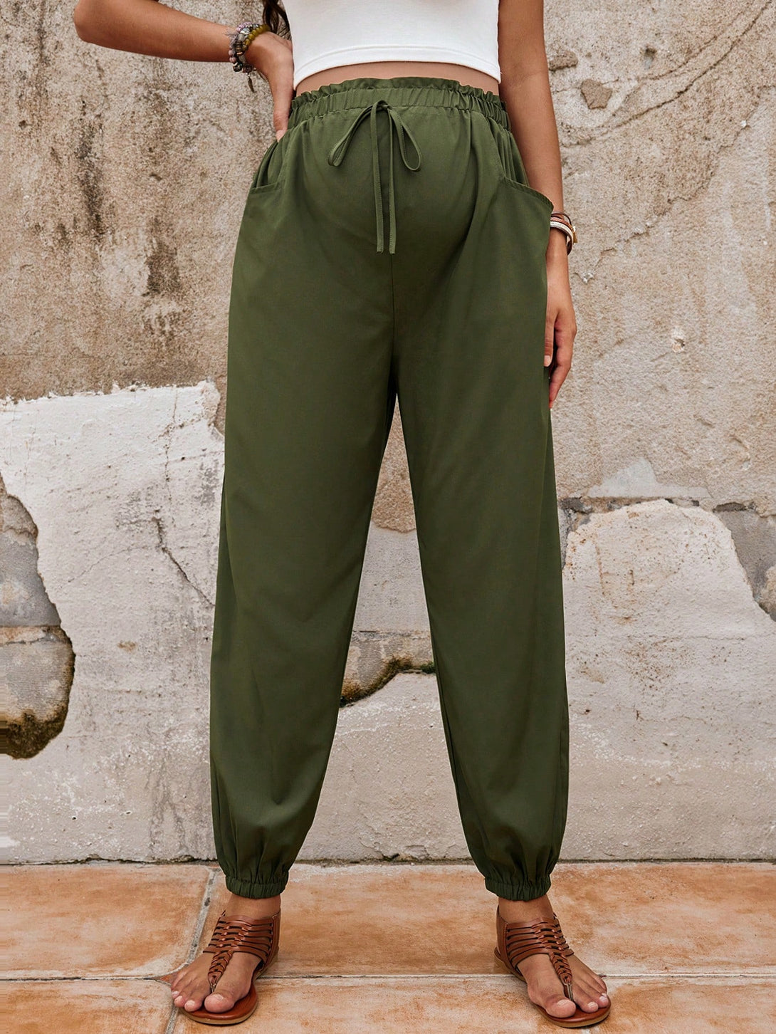 Ropa de Mujer, Ropa Premamá, Bottoms Premamá, Pantalones de maternidad, Verde militar