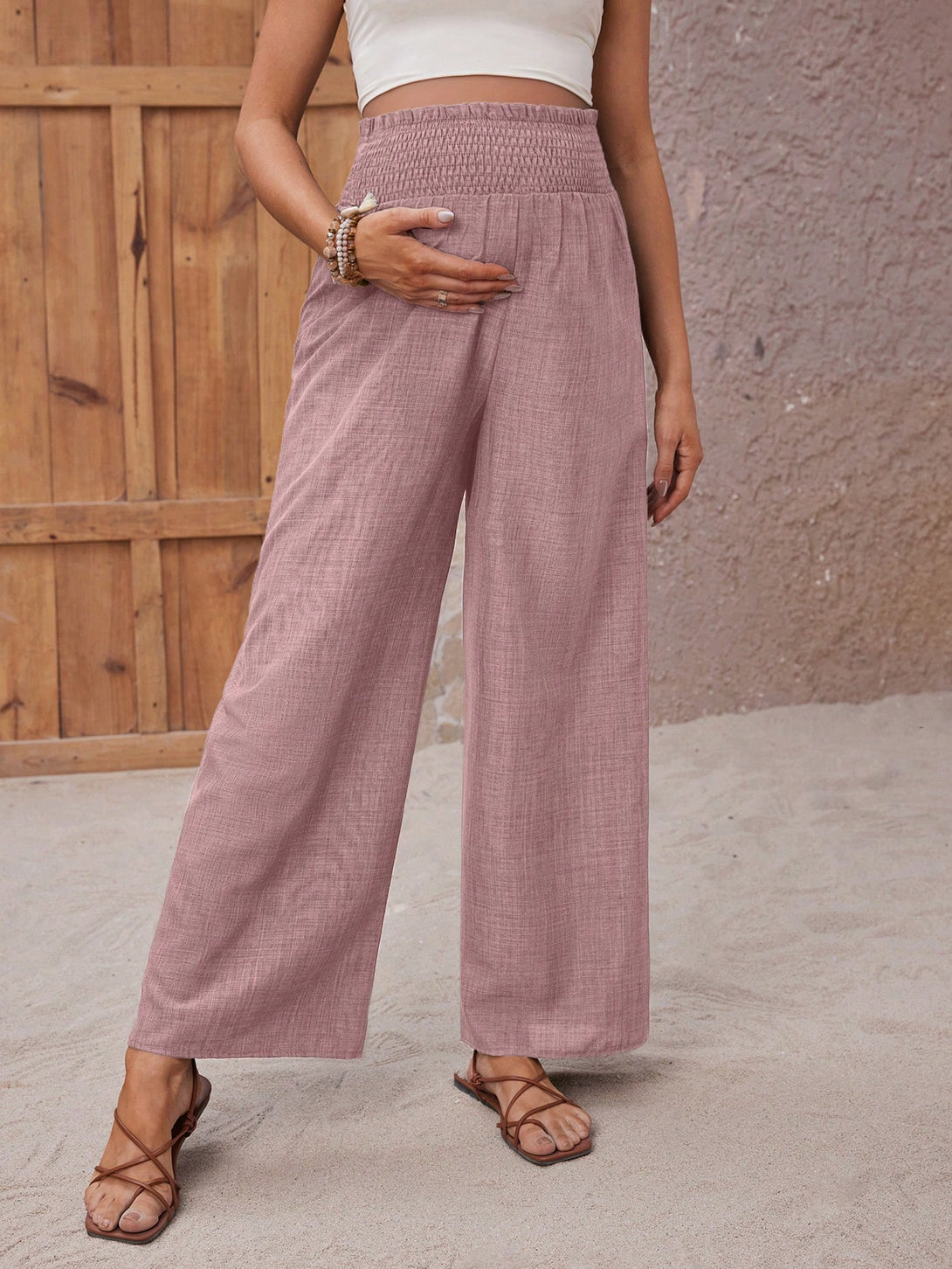 Ropa de Mujer, Ropa Premamá, Bottoms Premamá, Pantalones de maternidad, Rosa vieja