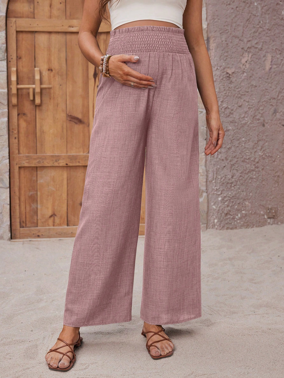 Ropa de Mujer, Ropa Premamá, Bottoms Premamá, Pantalones de maternidad, Rosa vieja