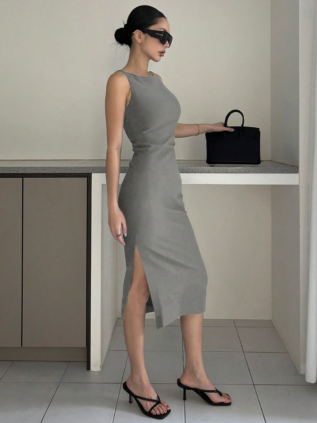 Ropa de Mujer, Ropa de Mujer, Vestidos de mujer, Vestidos midi para mujer, Gris