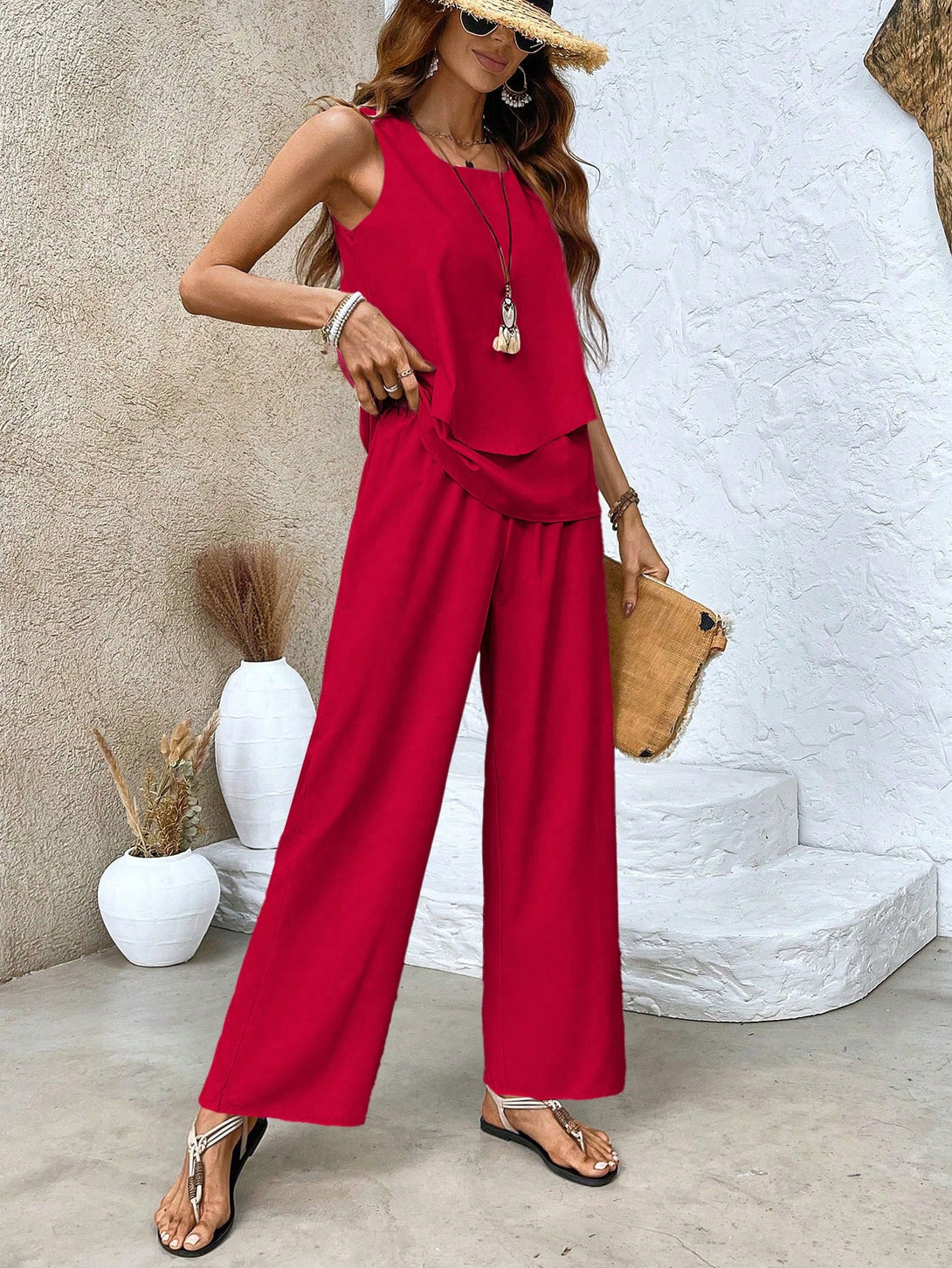 Ropa de Mujer, Conjunto para Mujer, Ropa Dos piezas para Mujer, 38631384, Rojo