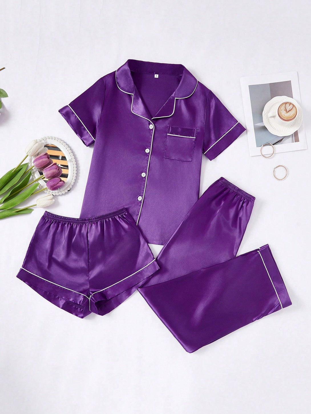 Ropa Interior y Ropa de Dormir, Pijama & Ropa de Descanso de Mujer, Ropa de Dormir para Mujeres, Sets de Pijamas de Mujer, 38839051, Morado