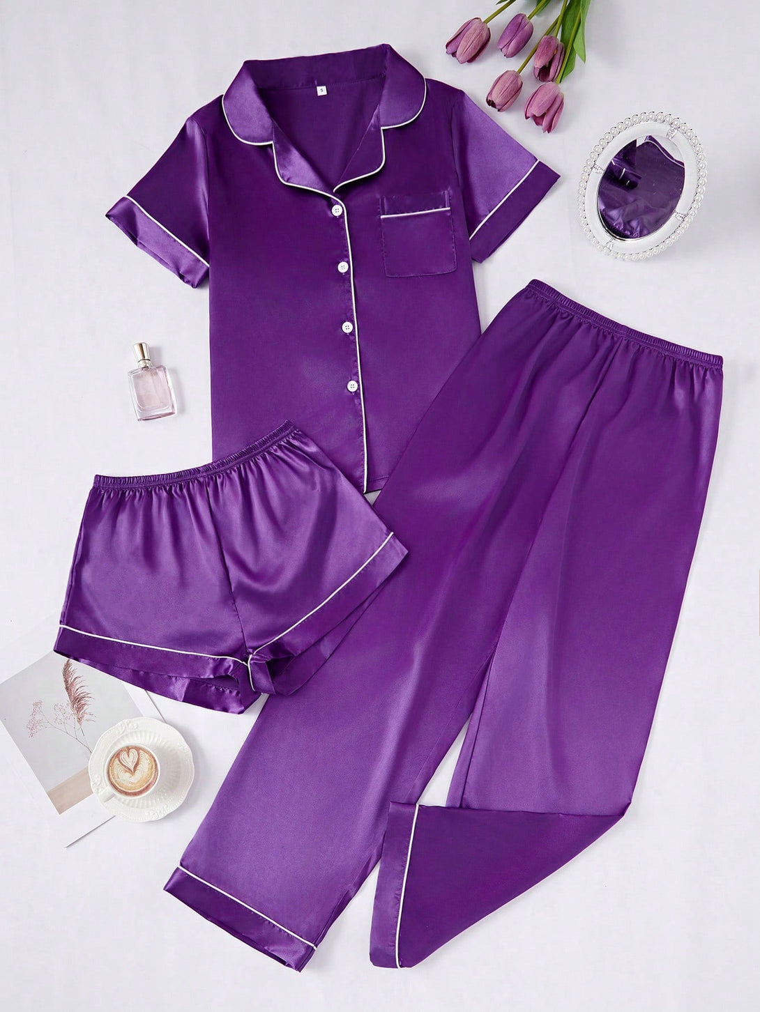 Ropa Interior y Ropa de Dormir, Pijama & Ropa de Descanso de Mujer, Ropa de Dormir para Mujeres, Sets de Pijamas de Mujer, 38839051, Morado