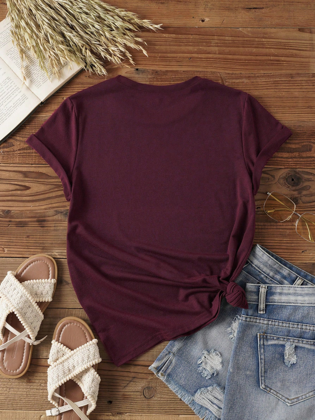 Ropa de Mujer, Ropa de Mujer, Tops & Blusas & Camisetas de Mujer, Camisetas de Mujer, Burdeos