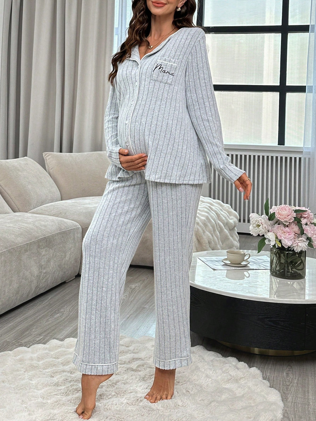 Ropa Interior y Ropa de Dormir, Pijama & Ropa de Descanso de Mujer, Ropa de Dormir para Mujeres, Ropa cómoda premamá, 39212206, Gris Claro