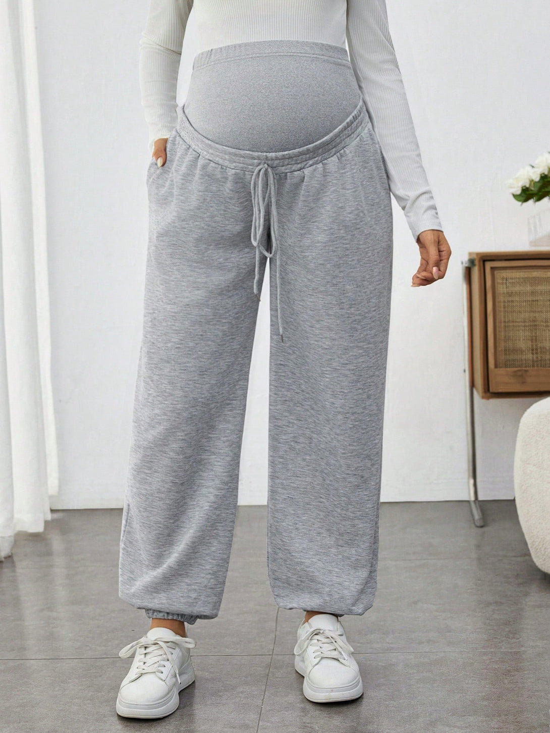 Ropa de Mujer, Ropa Premamá, Bottoms Premamá, Pantalones de maternidad, Gris Claro