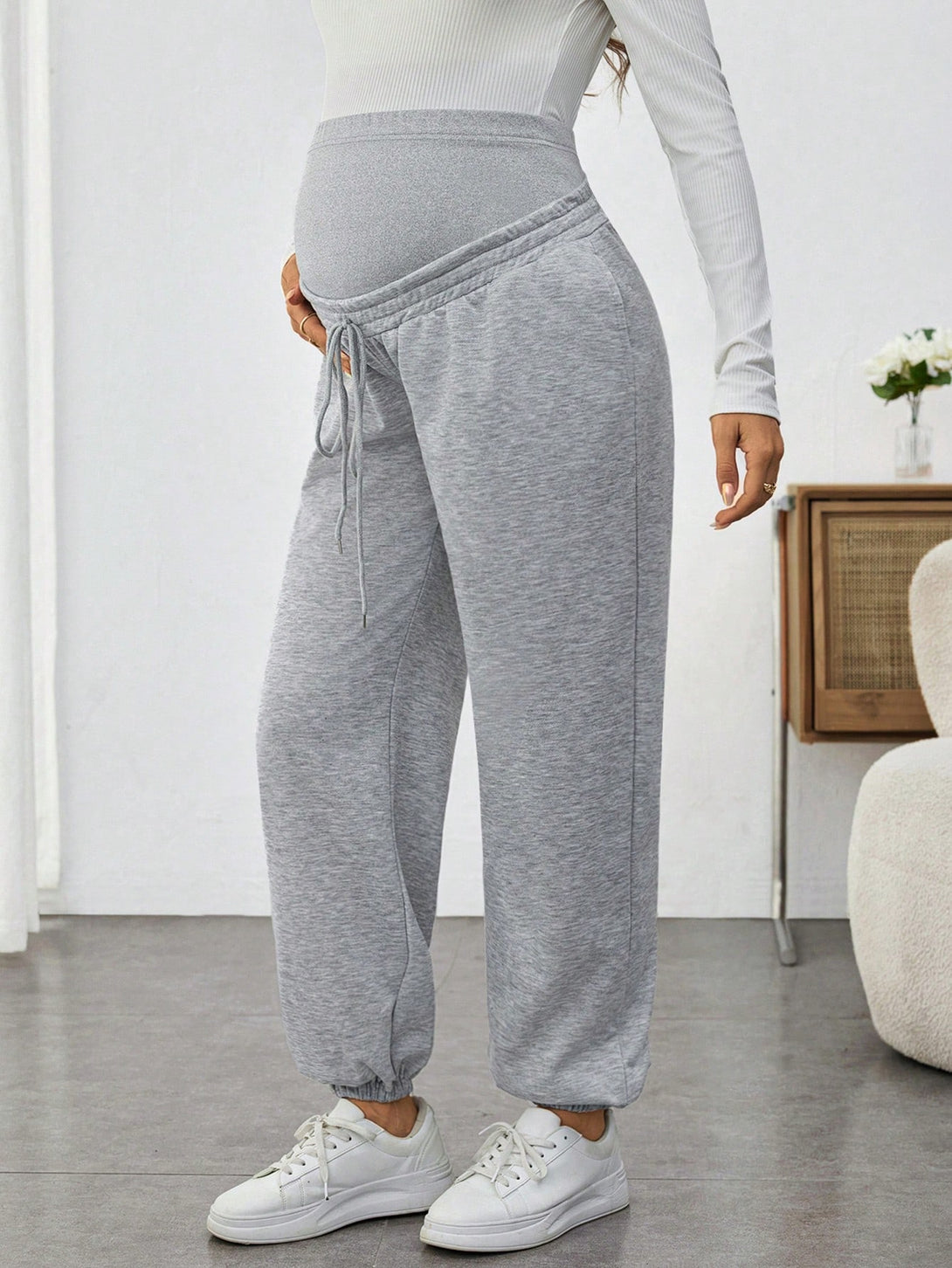 Ropa de Mujer, Ropa Premamá, Bottoms Premamá, Pantalones de maternidad, Gris Claro