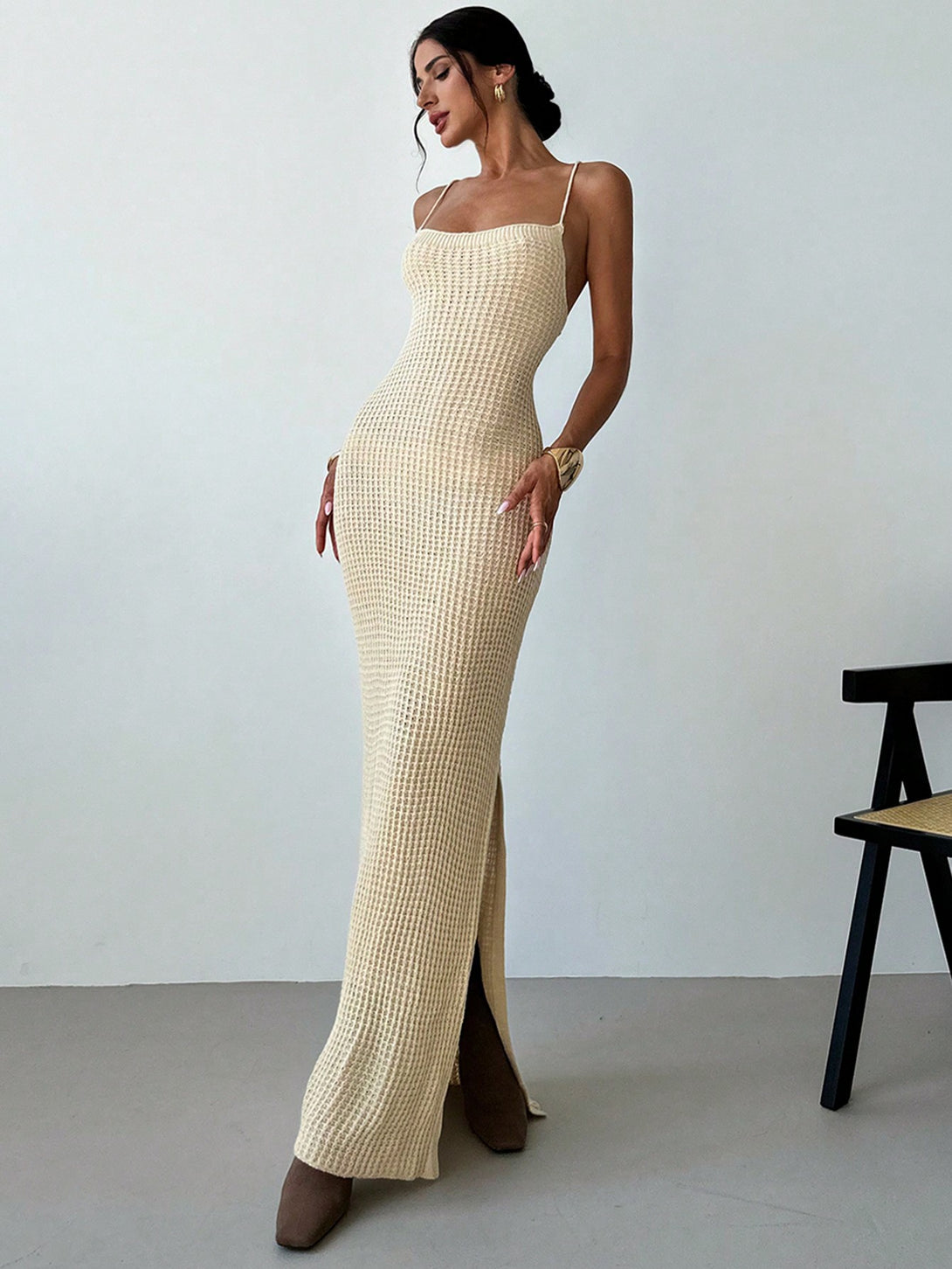 Ropa de Mujer, Tejido de Punto de Mujer, Vestidos de Jersey para Mujer, 39613401, Caqui