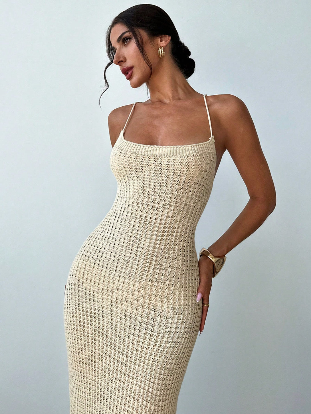 Ropa de Mujer, Tejido de Punto de Mujer, Vestidos de Jersey para Mujer, 39613401, Caqui