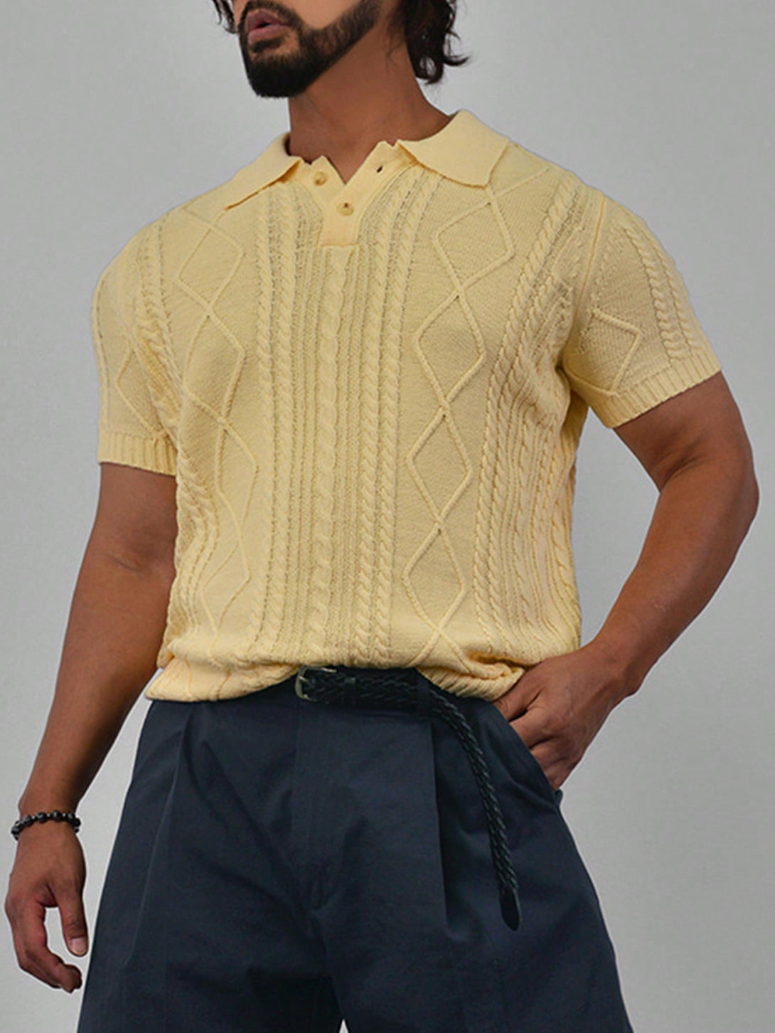 Hombres, Ropa de hombre, Jerséis Punto para hombre, Tops de Punto para Hombre, 35587478, Amarillo