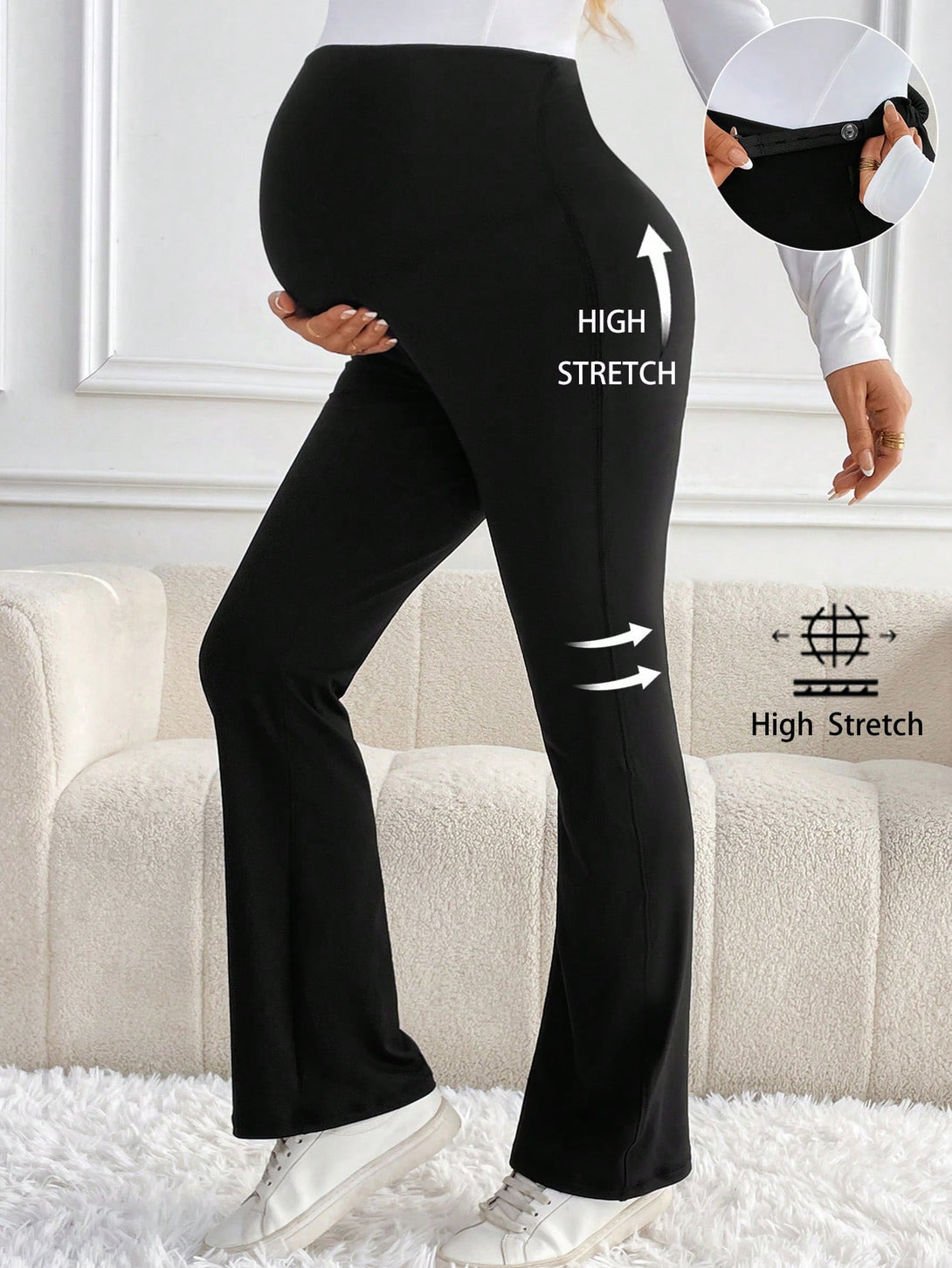 Ropa de Mujer, Ropa Premamá, Bottoms Premamá, Pantalones de maternidad, Negro