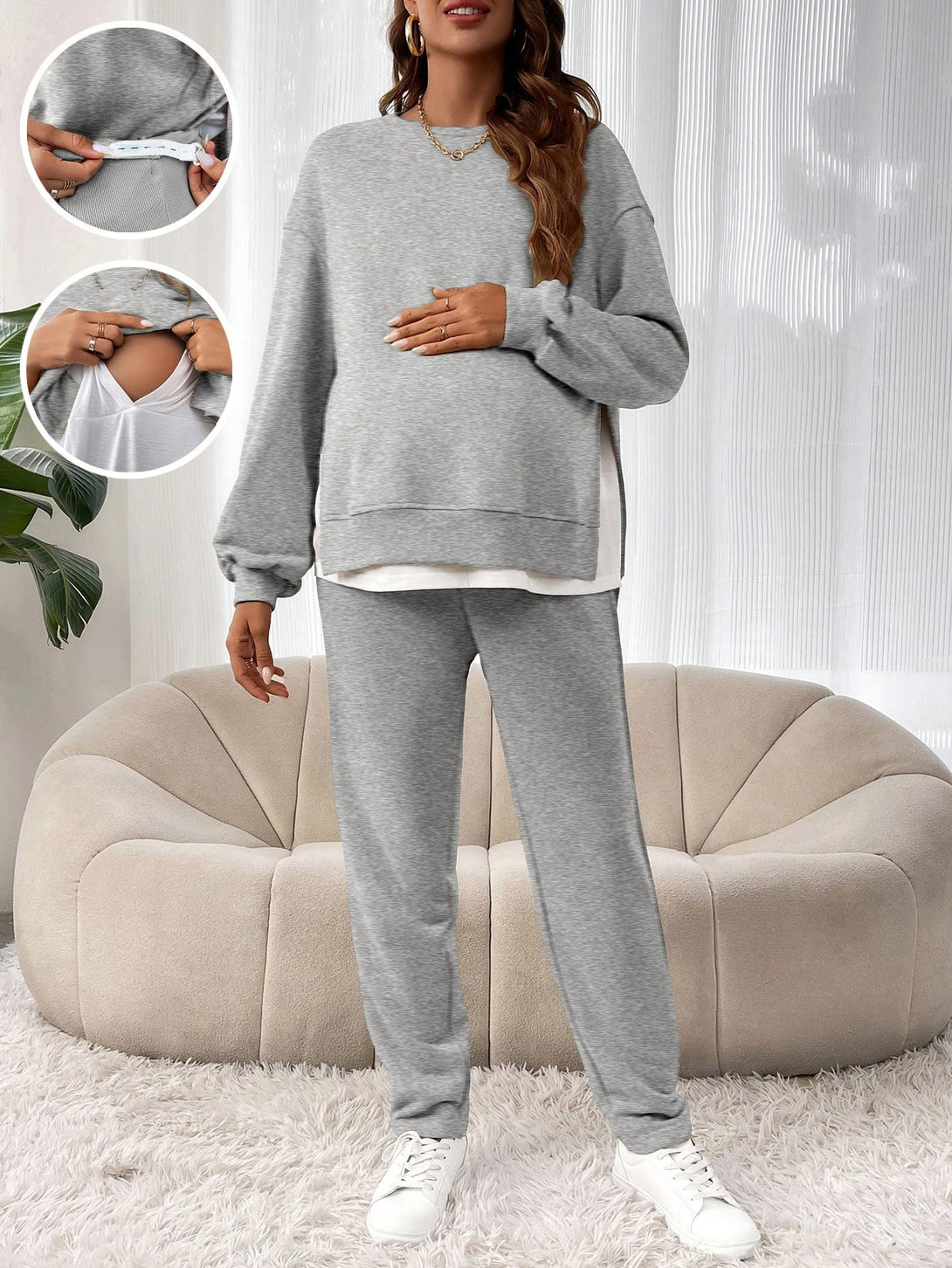 Ropa de Mujer, Ropa Premamá, Conjunto premamá, Gris Claro