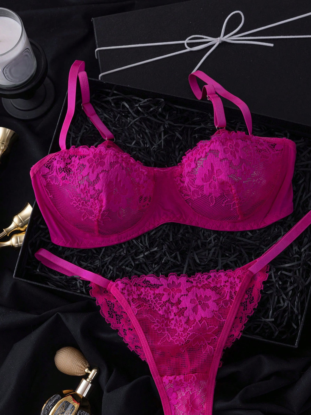Ropa Interior y Ropa de Dormir, Sujetador de Mujer, Conjuntos de sujetador y braguita para mujer, 37075285, Rosa Fucsia