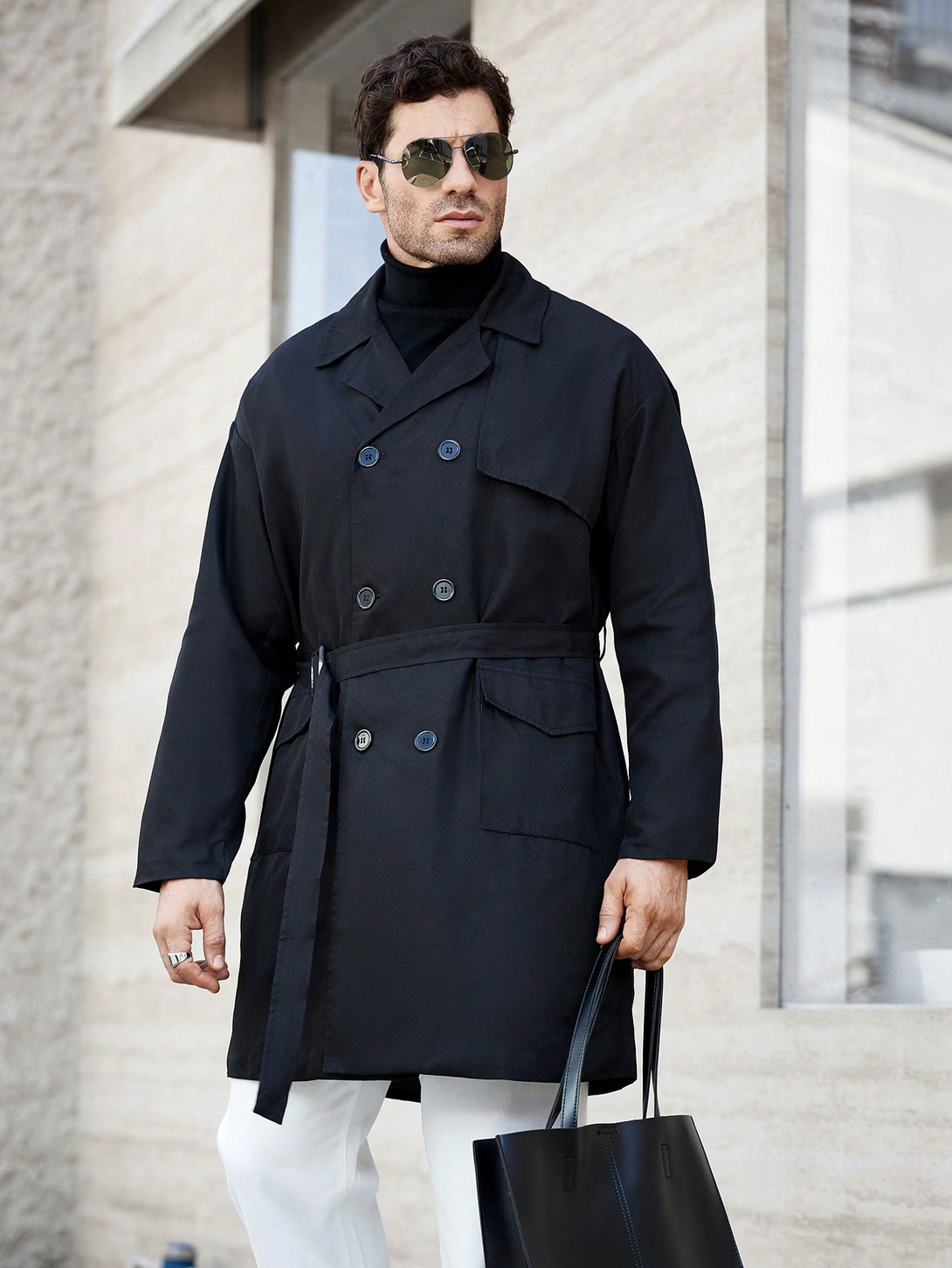 Hombres, Ropa de hombre, Chaquetas & Abrigos para Hombre, Abrigos Trench Masculinos, 40361812, Negro