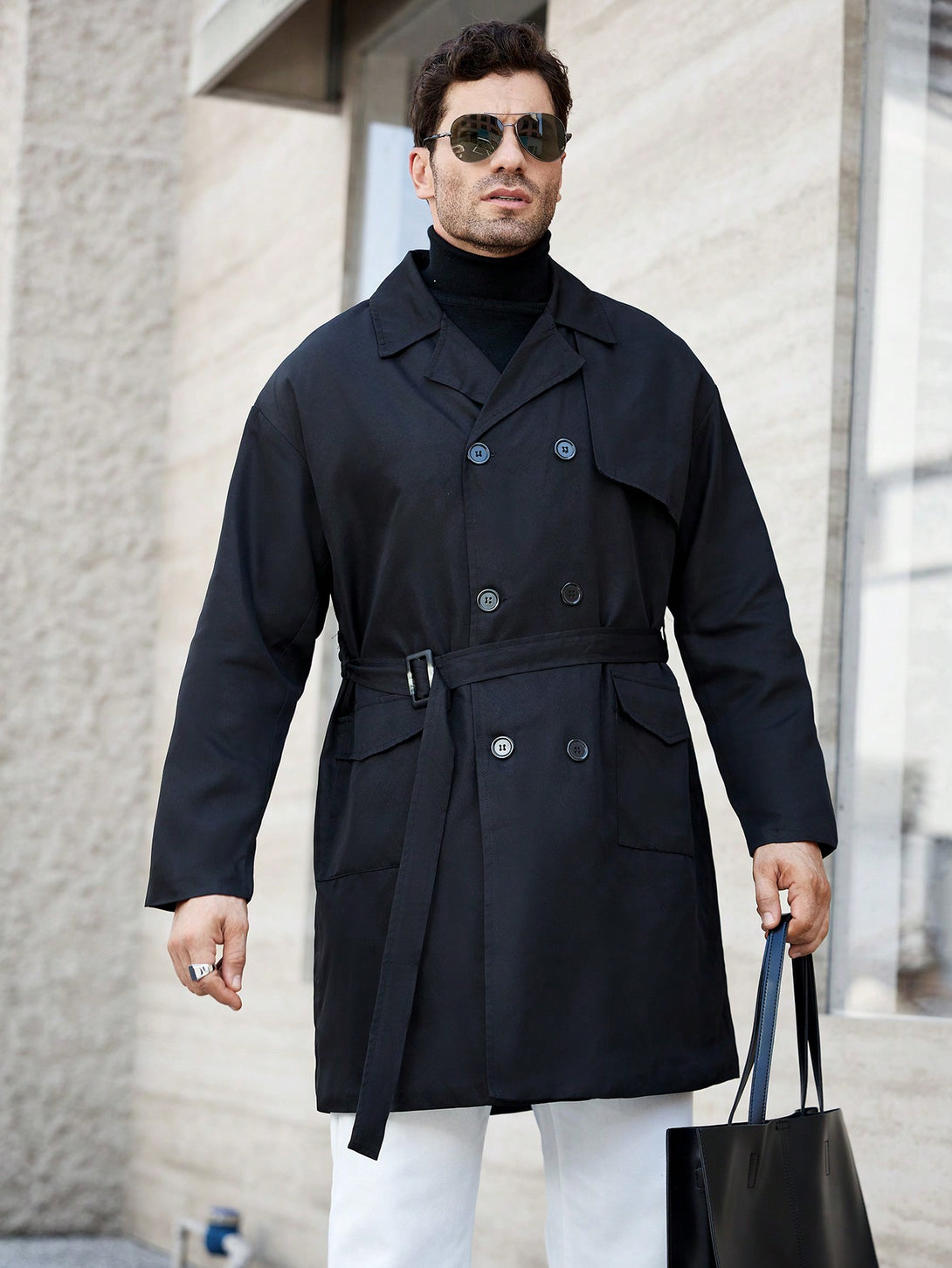 Hombres, Ropa de hombre, Chaquetas & Abrigos para Hombre, Abrigos Trench Masculinos, 40361812, Negro