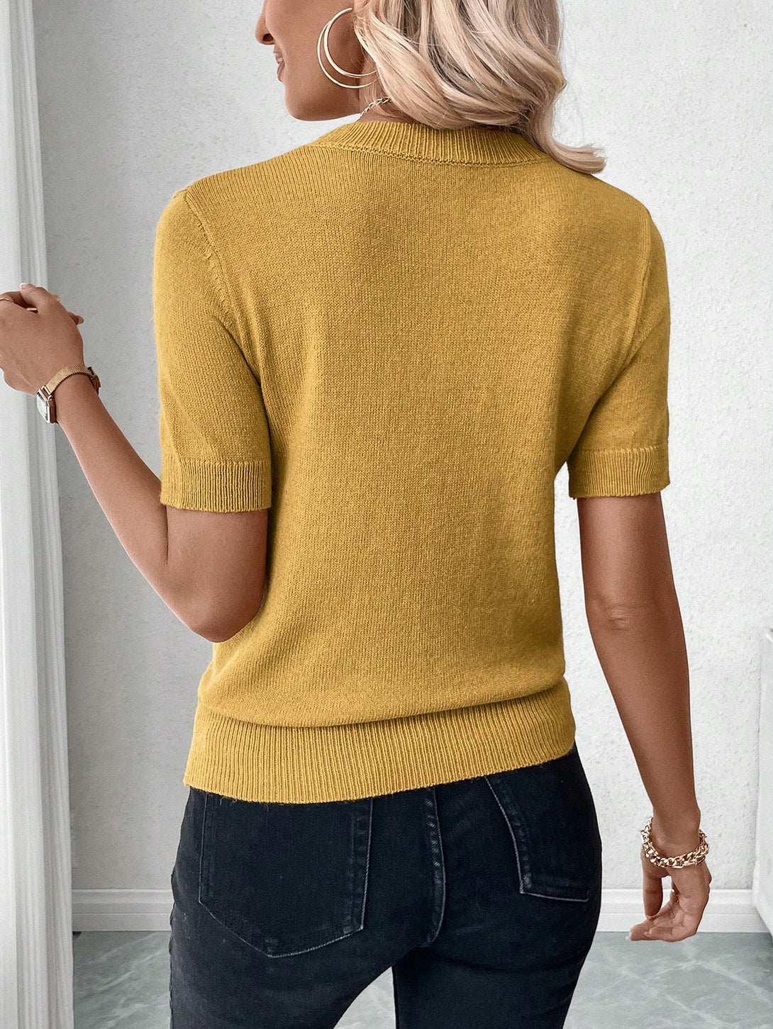 Ropa de Mujer, Tejido de Punto de Mujer, Tops de Punto para Mujer, 40889985, Mostaza Amarilla