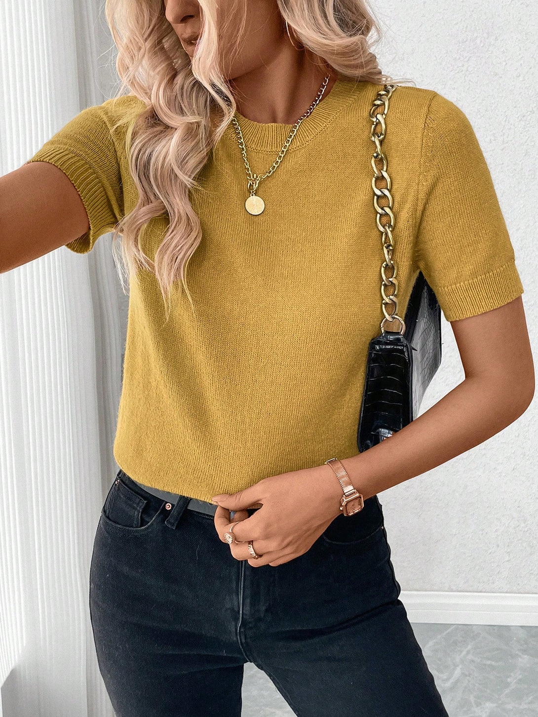 Ropa de Mujer, Tejido de Punto de Mujer, Tops de Punto para Mujer, 40889985, Mostaza Amarilla