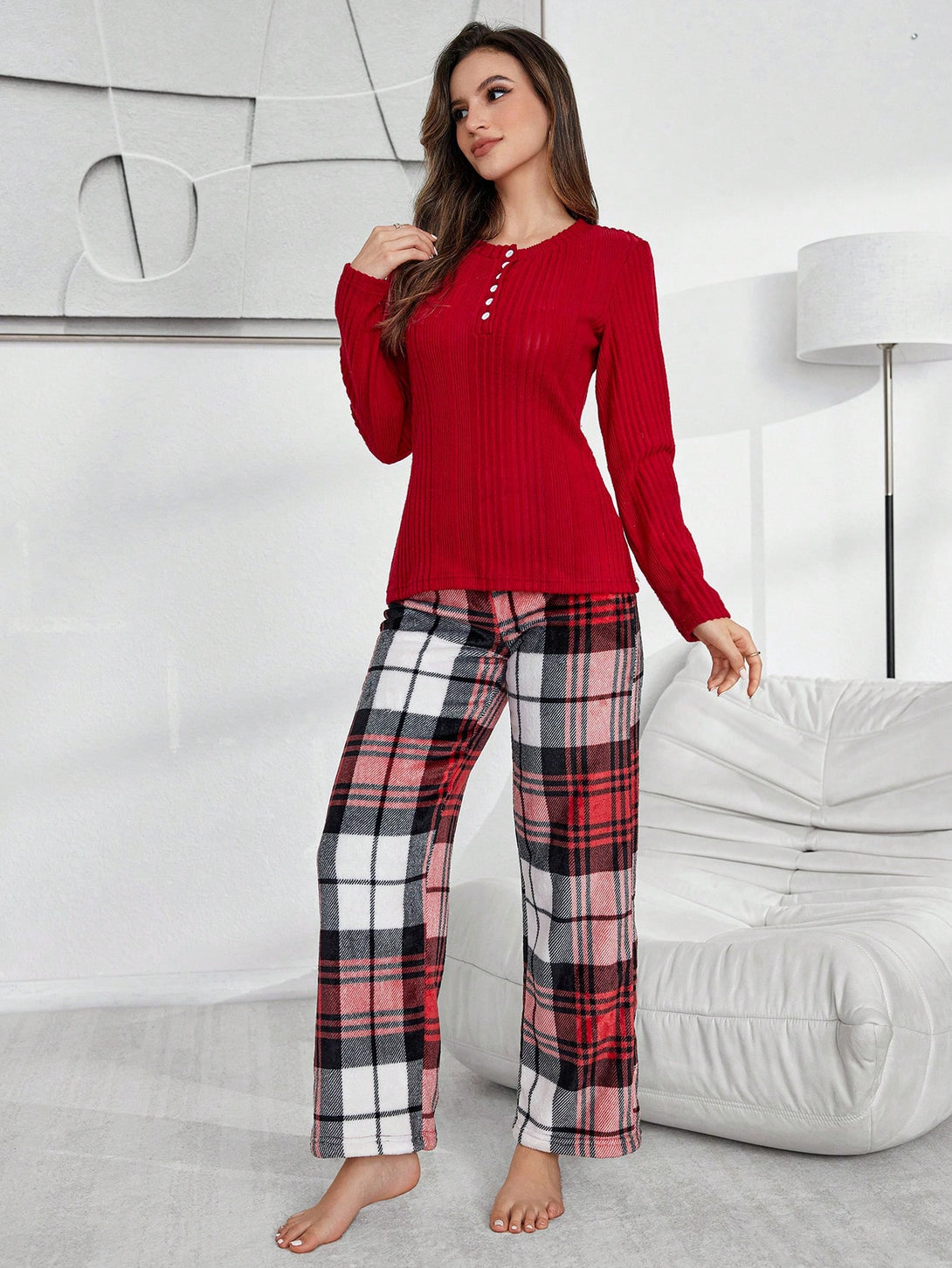 Ropa Interior y Ropa de Dormir, Pijama & Ropa de Descanso de Mujer, Ropa de Dormir para Mujeres, Sets de Pijamas de Mujer, 41390874, Rojo