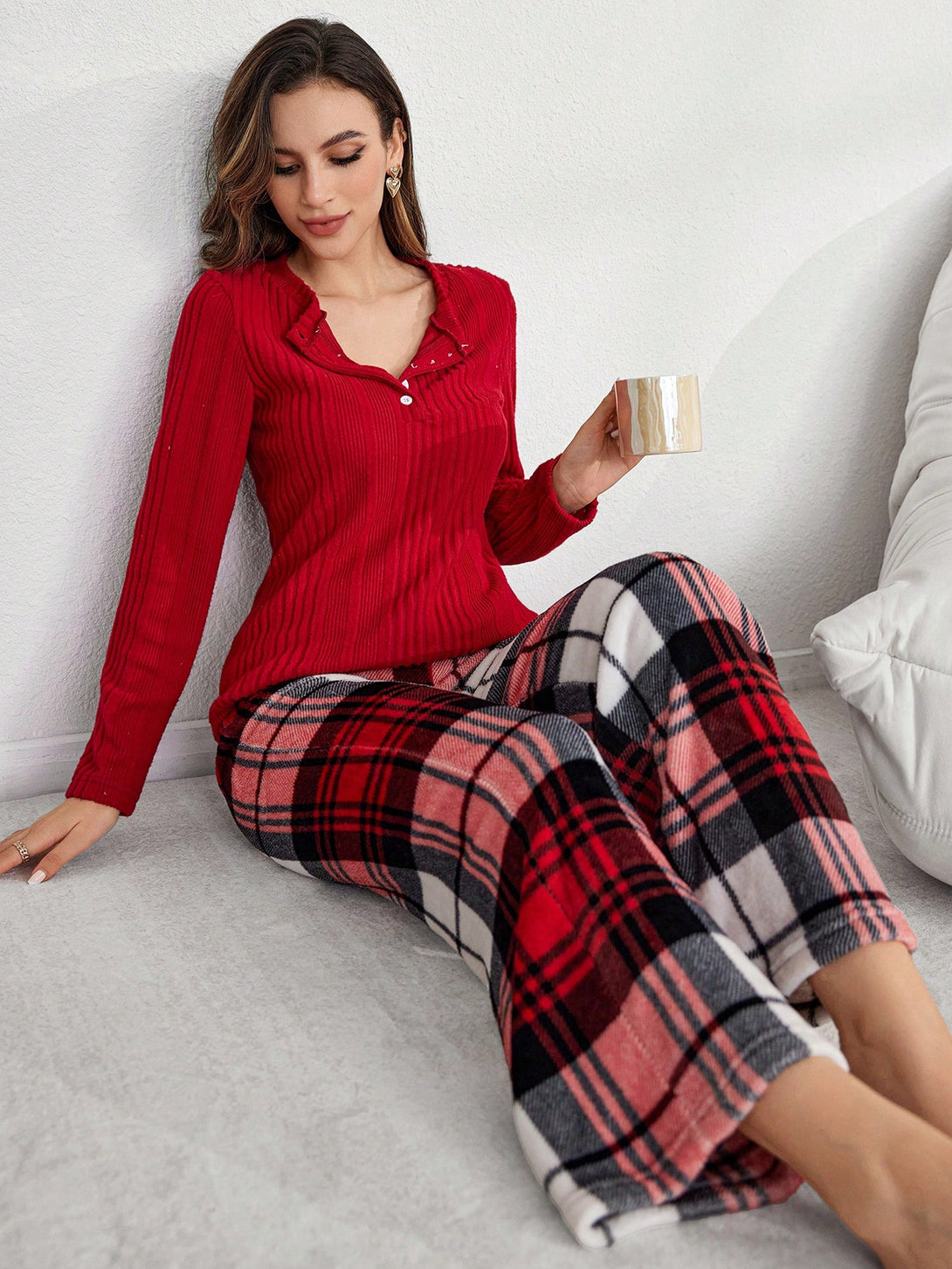 Ropa Interior y Ropa de Dormir, Pijama & Ropa de Descanso de Mujer, Ropa de Dormir para Mujeres, Sets de Pijamas de Mujer, 41390874, Rojo