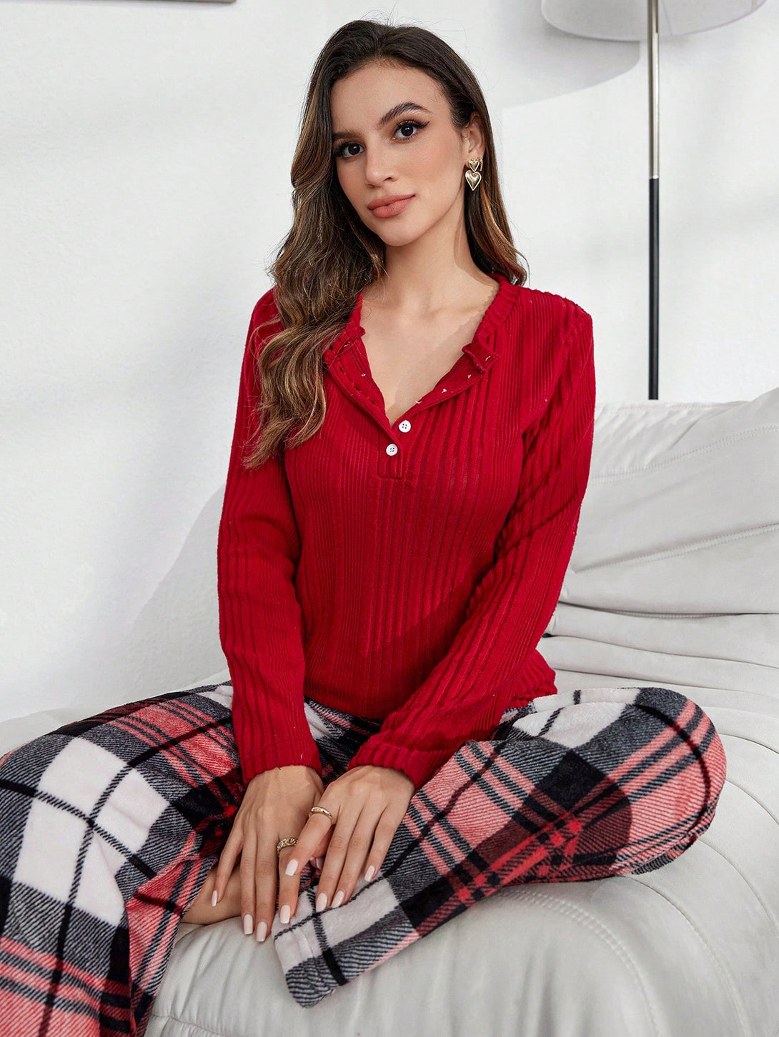 Ropa Interior y Ropa de Dormir, Pijama & Ropa de Descanso de Mujer, Ropa de Dormir para Mujeres, Sets de Pijamas de Mujer, 41390874, Rojo