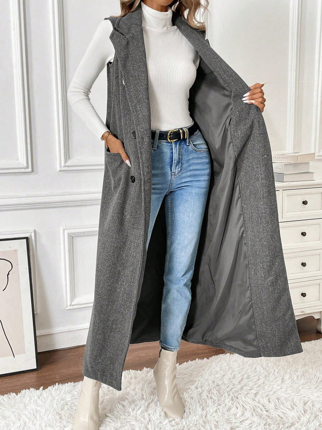 Ropa de Mujer, Ropa de Exterior para Mujer, Abrigos de Mujer, 39972112, Gris Oscuro