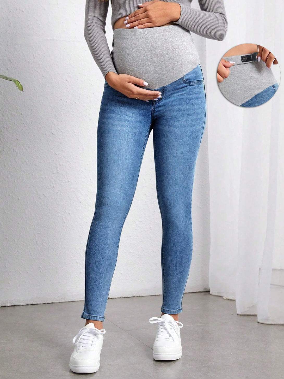 Ropa de Mujer, Ropa Premamá, Mezclilla premamá, Vaqueros Premamá, Azul lavado medio