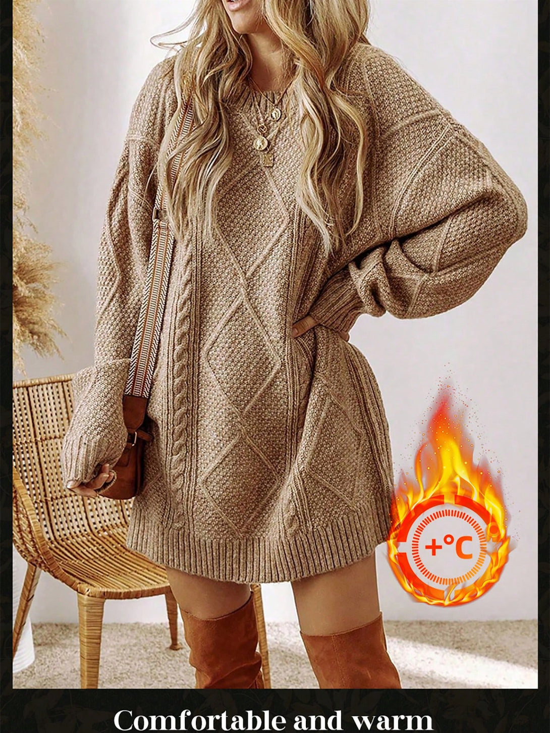 Ropa de Mujer, Tejido de Punto de Mujer, Vestidos de Jersey para Mujer, 41075324, Caqui