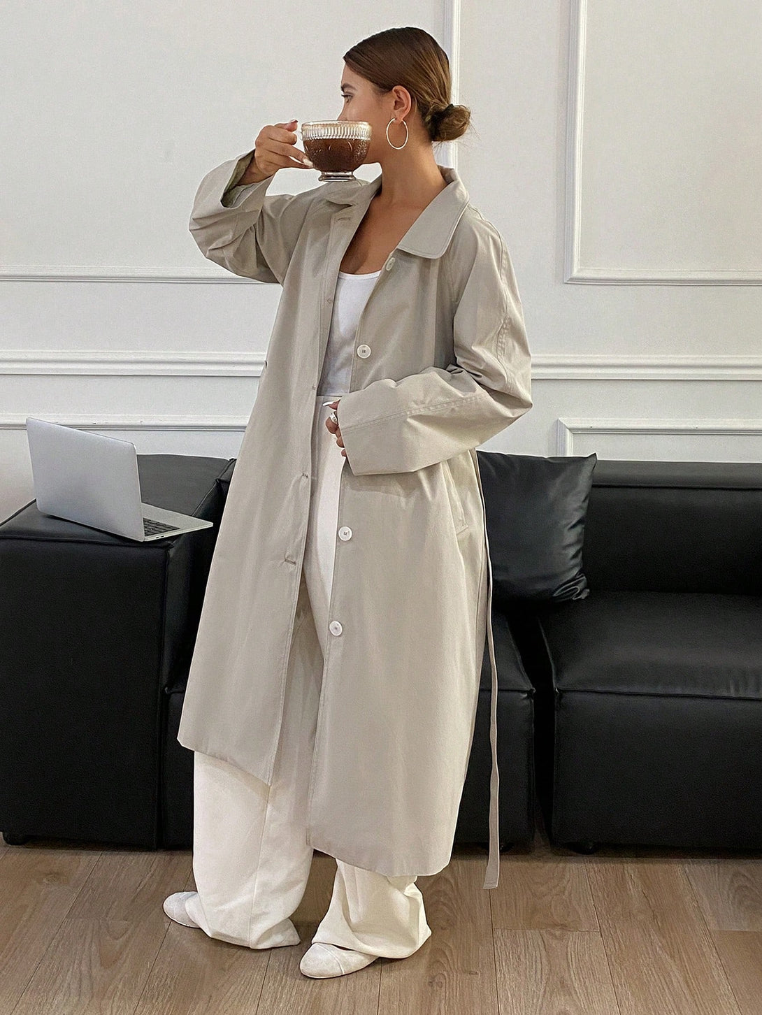 Ropa de Mujer, Ropa de Exterior para Mujer, Gabardinas para Mujer, 42541716, Albaricoque