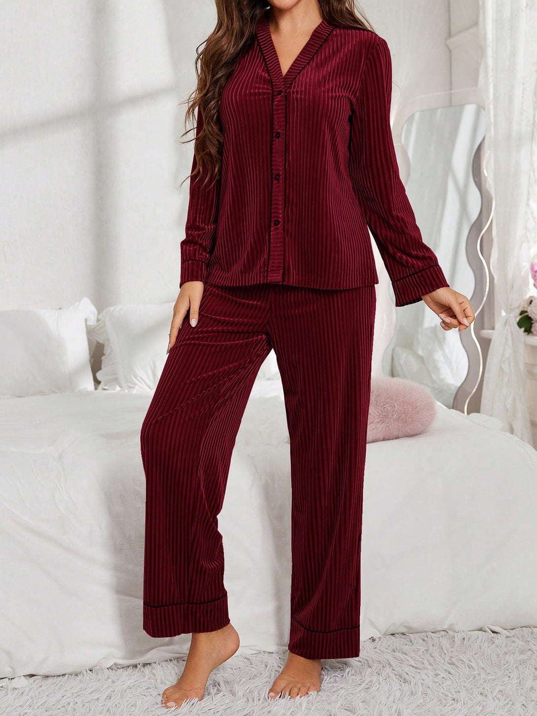 Ropa Interior y Ropa de Dormir, Pijama & Ropa de Descanso de Mujer, Ropa de Dormir para Mujeres, Sets de Pijamas de Mujer, 42909476, Burdeos