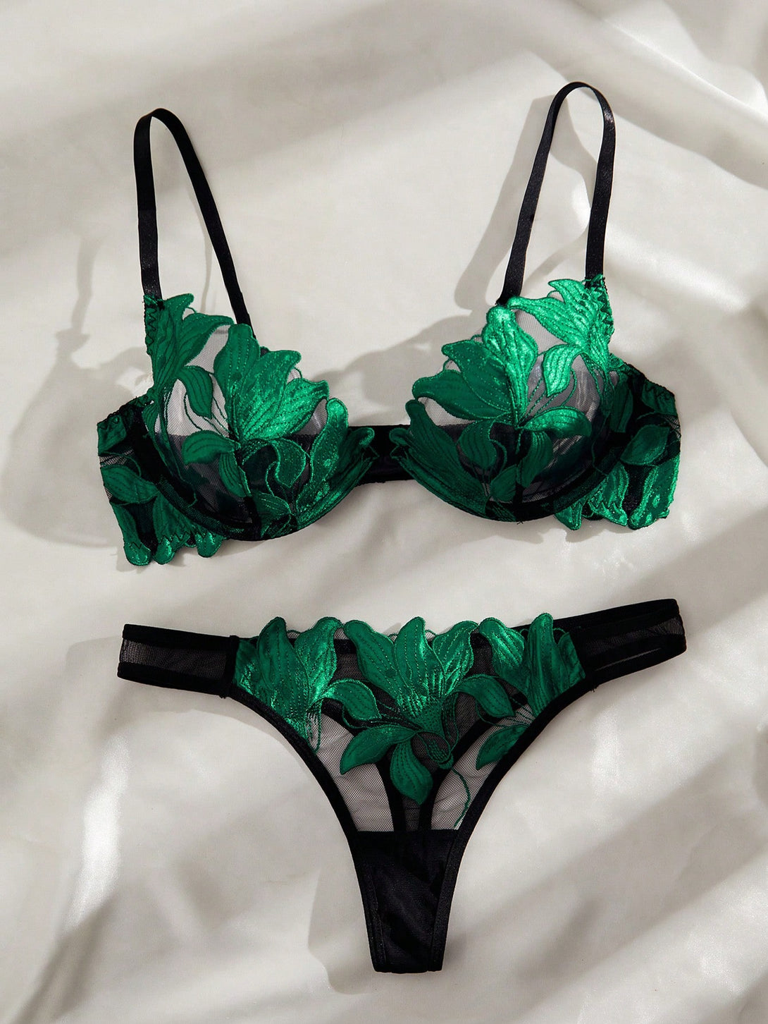 Ropa Interior y Ropa de Dormir, Sujetador de Mujer, Conjuntos de sujetador y braguita para mujer, 39693038, Verde Oscuro