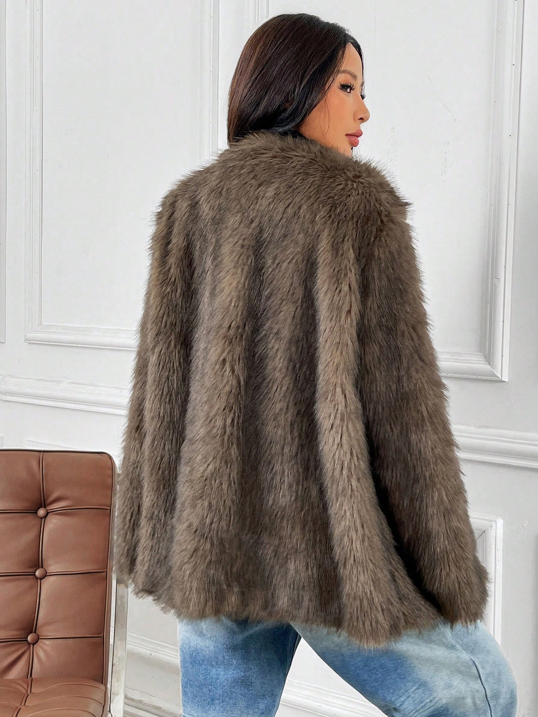 Ropa de Mujer, Ropa de Exterior para Mujer, Abrigos de Pieles Similares para Mujer, 43638157, Marrón