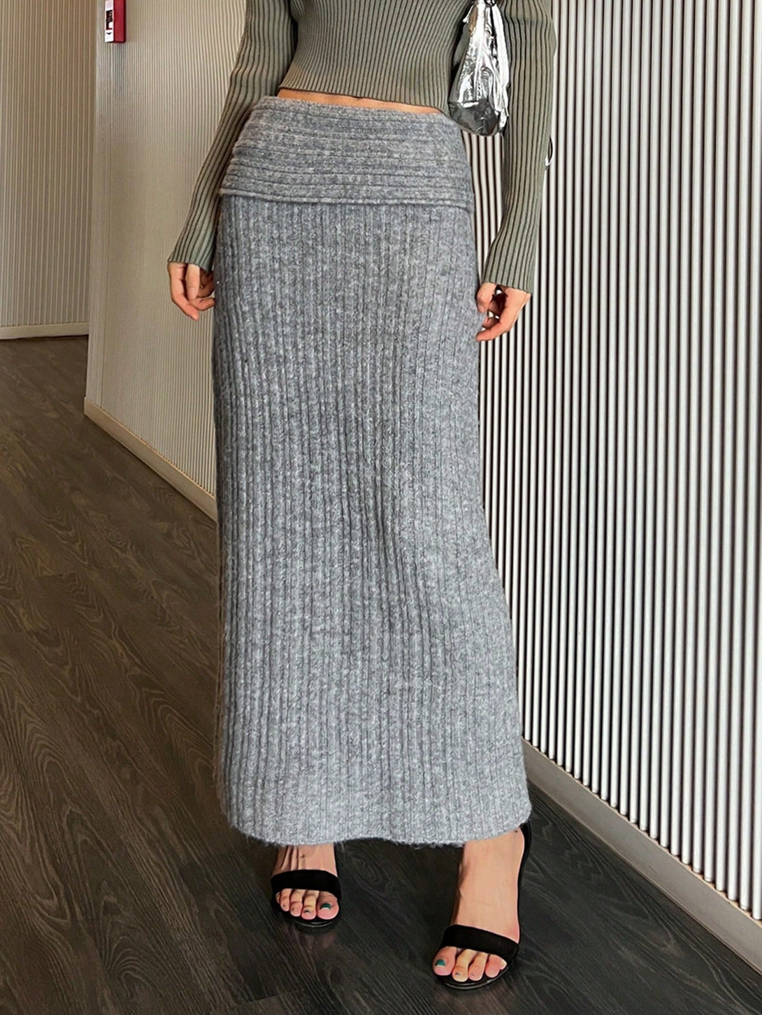 Ropa de Mujer, Tejido de Punto de Mujer, Faldas de Jersey para Mujer, 44549309, Gris