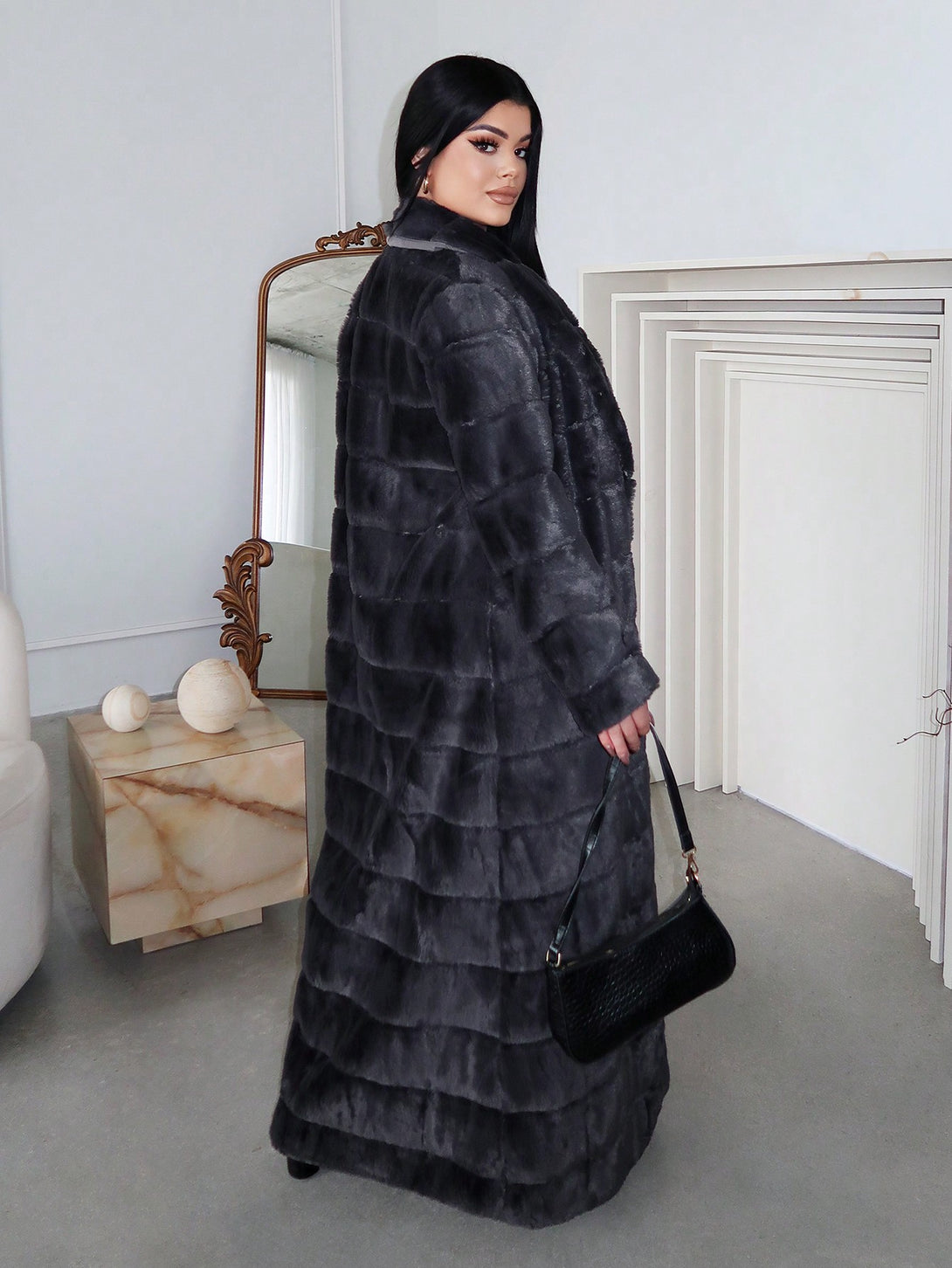 Ropa de Mujer, Ropa de Exterior para Mujer, Abrigos de Pieles Similares para Mujer, 44586002, Gris Oscuro