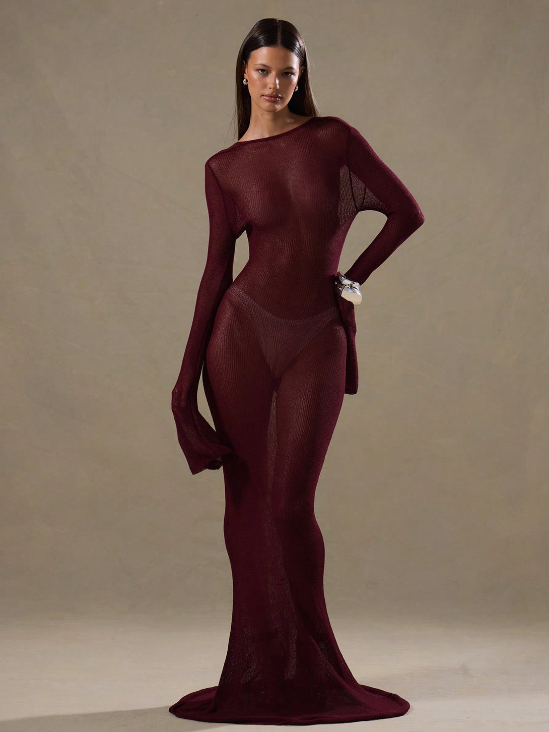 Ropa de Mujer, Tejido de Punto de Mujer, Vestidos de Jersey para Mujer, 46456170, Burdeos