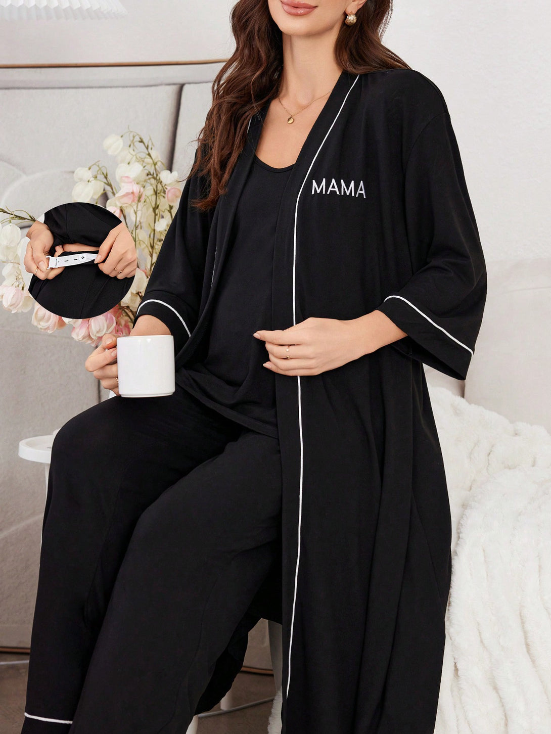 Ropa Interior y Ropa de Dormir, Pijama & Ropa de Descanso de Mujer, Ropa de Dormir para Mujeres, Ropa cómoda premamá, 46977727, Negro