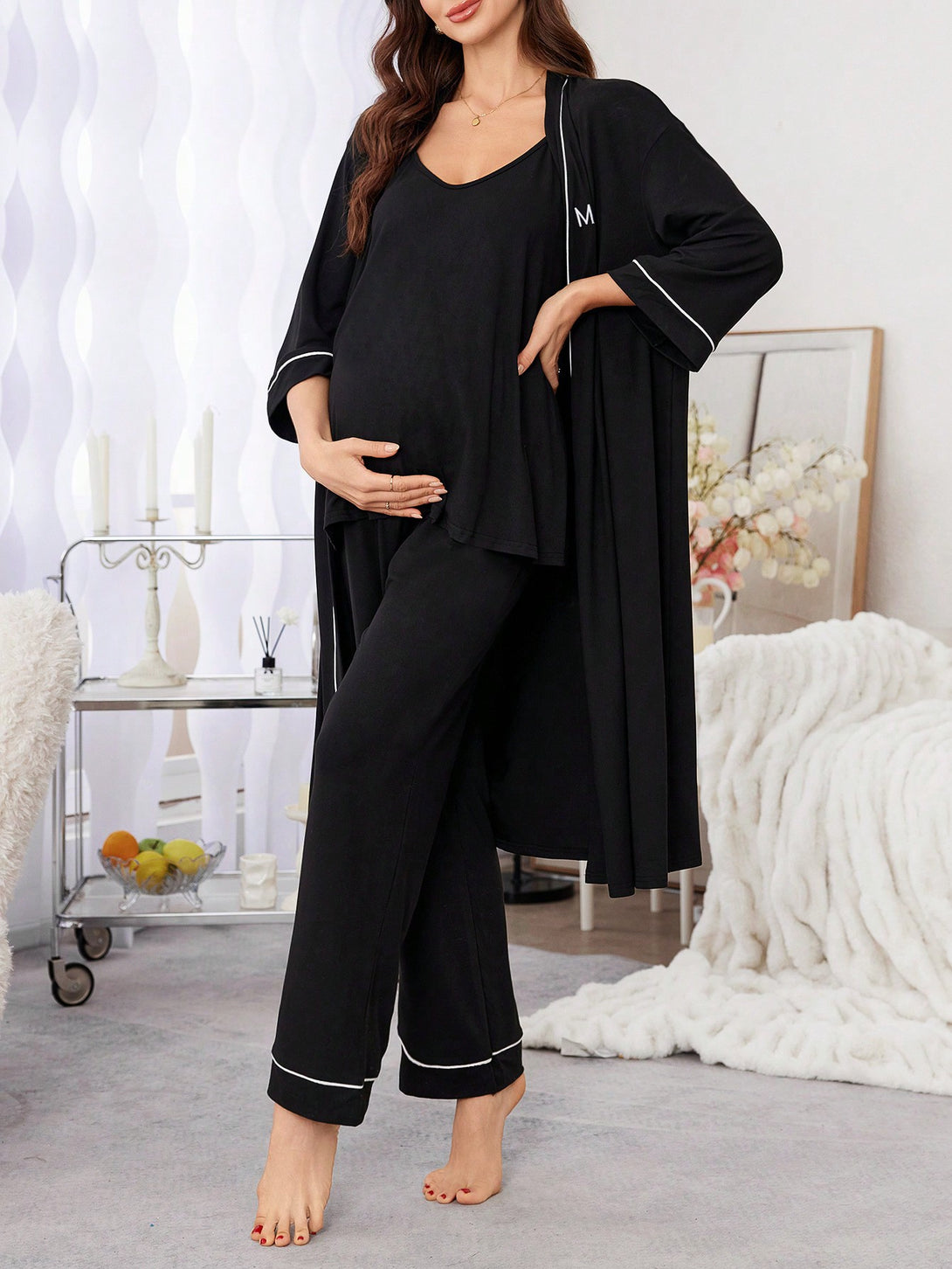 Ropa Interior y Ropa de Dormir, Pijama & Ropa de Descanso de Mujer, Ropa de Dormir para Mujeres, Ropa cómoda premamá, 46977727, Negro