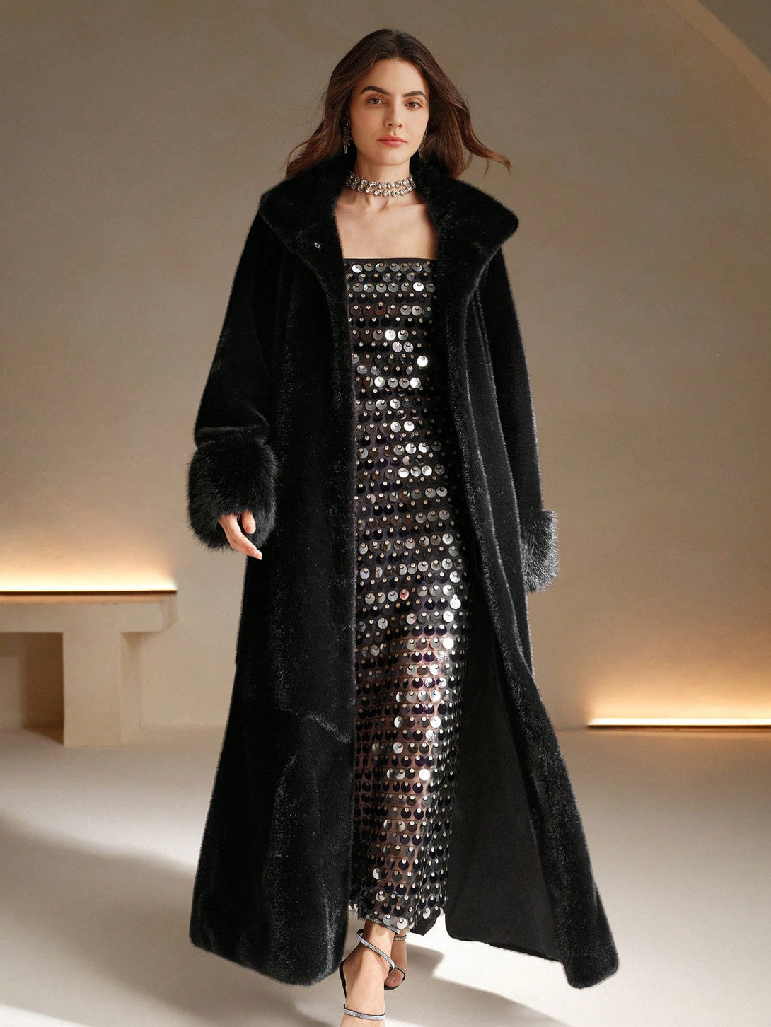Ropa de Mujer, Ropa de Exterior para Mujer, Abrigos de Pieles Similares para Mujer, 47954356, Negro