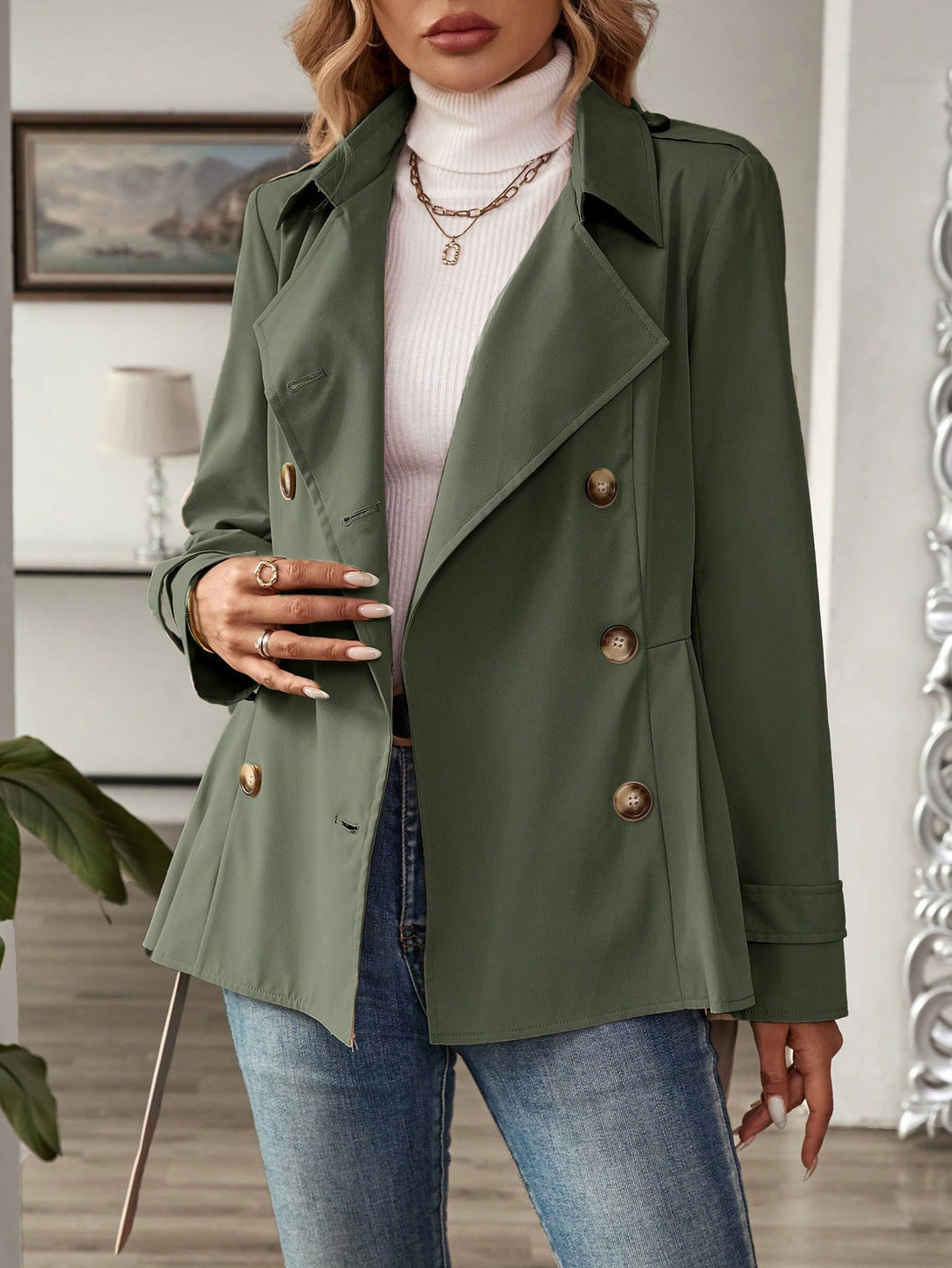 Ropa de Mujer, Ropa de Exterior para Mujer, Gabardinas para Mujer, 46435722, Verde militar